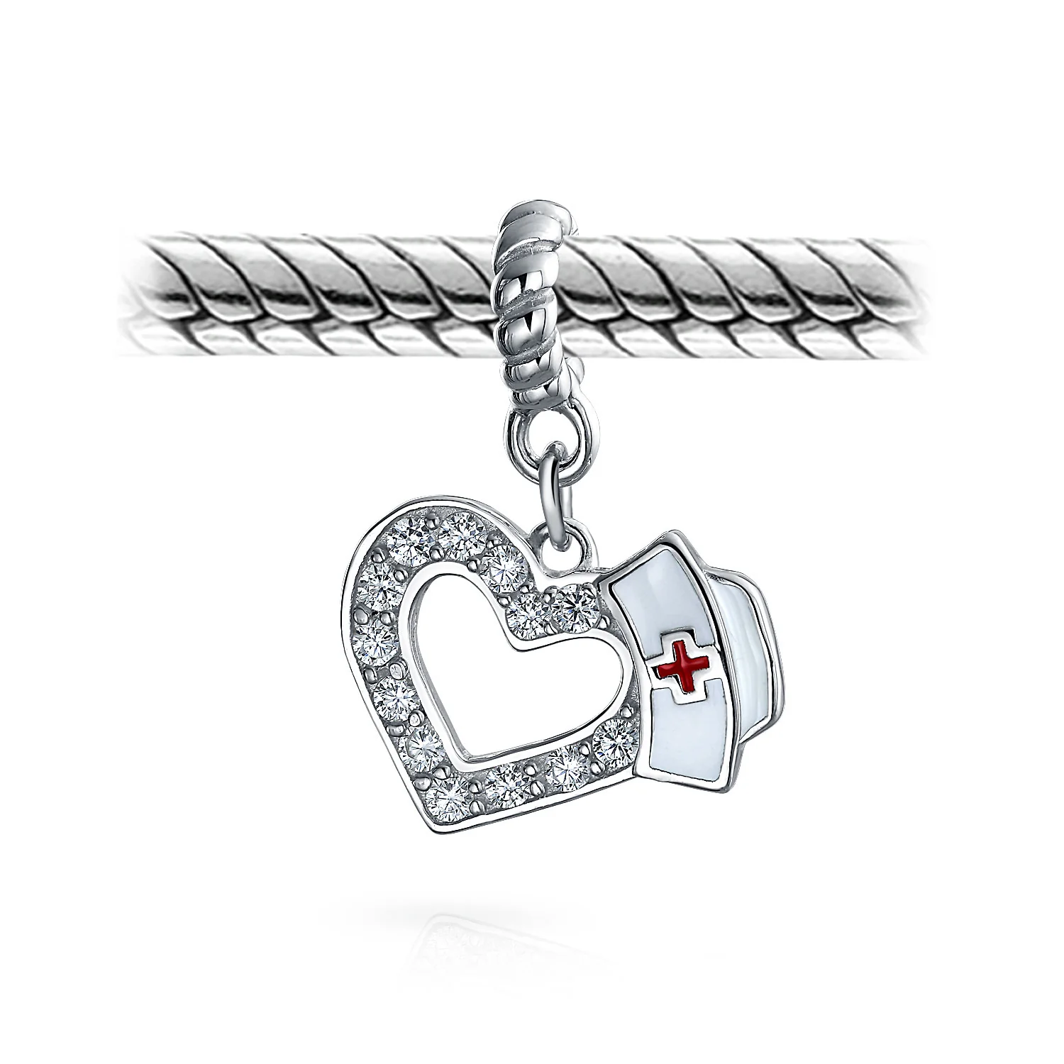 Heart Shape RN Cap Nurse Dangle Bead Charm For Charm Bracelet .925 Sterling Silver - Image 5