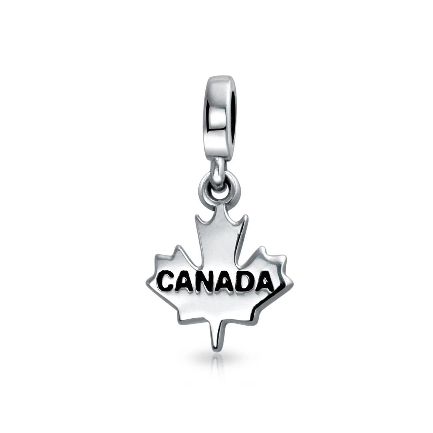 Canada Symbol Maple Leaf Dangle Charm Bead .925 Sterling Silver For Bracelet