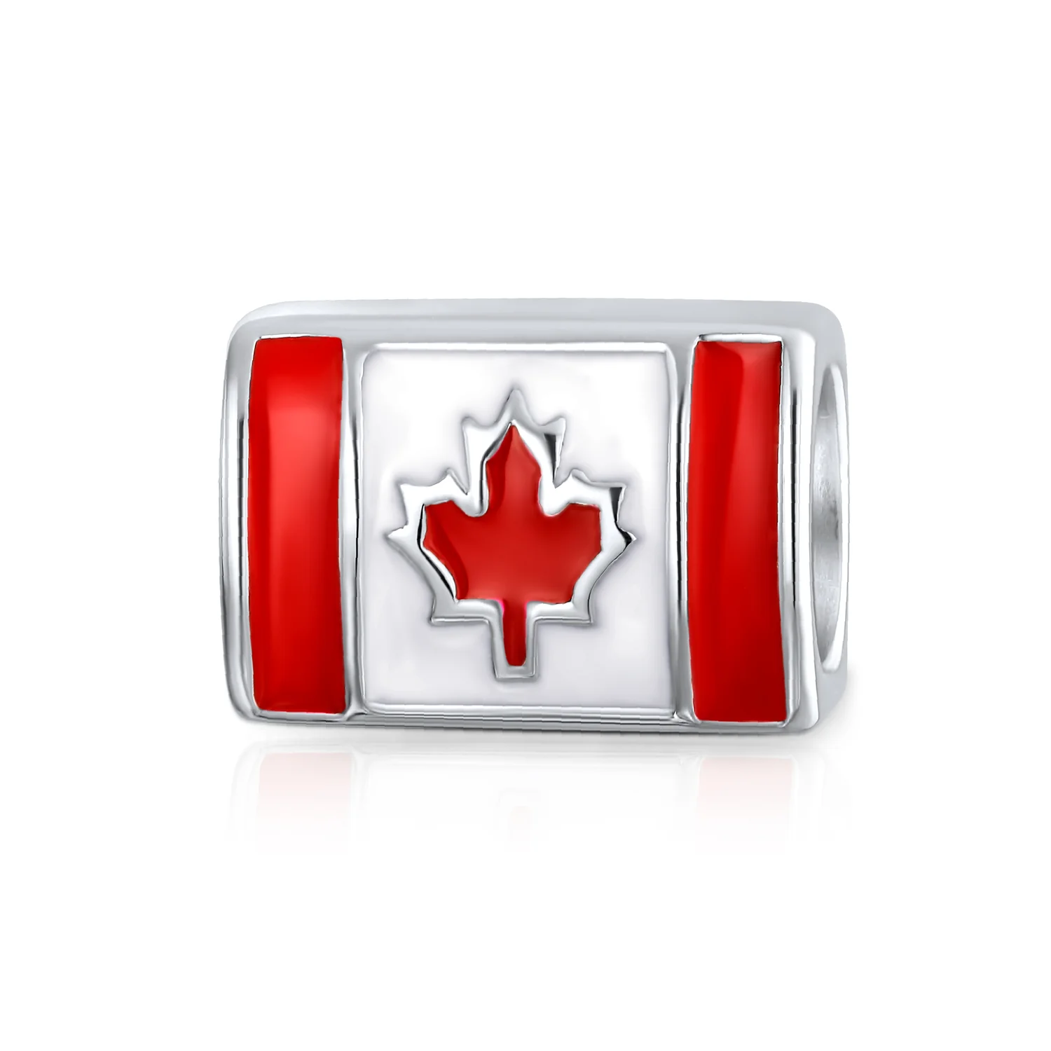 Set of 2 Red Enamel Canadian Flag & Maple Leaf Dangle Charm Bead Oxidized Silver - Image 2