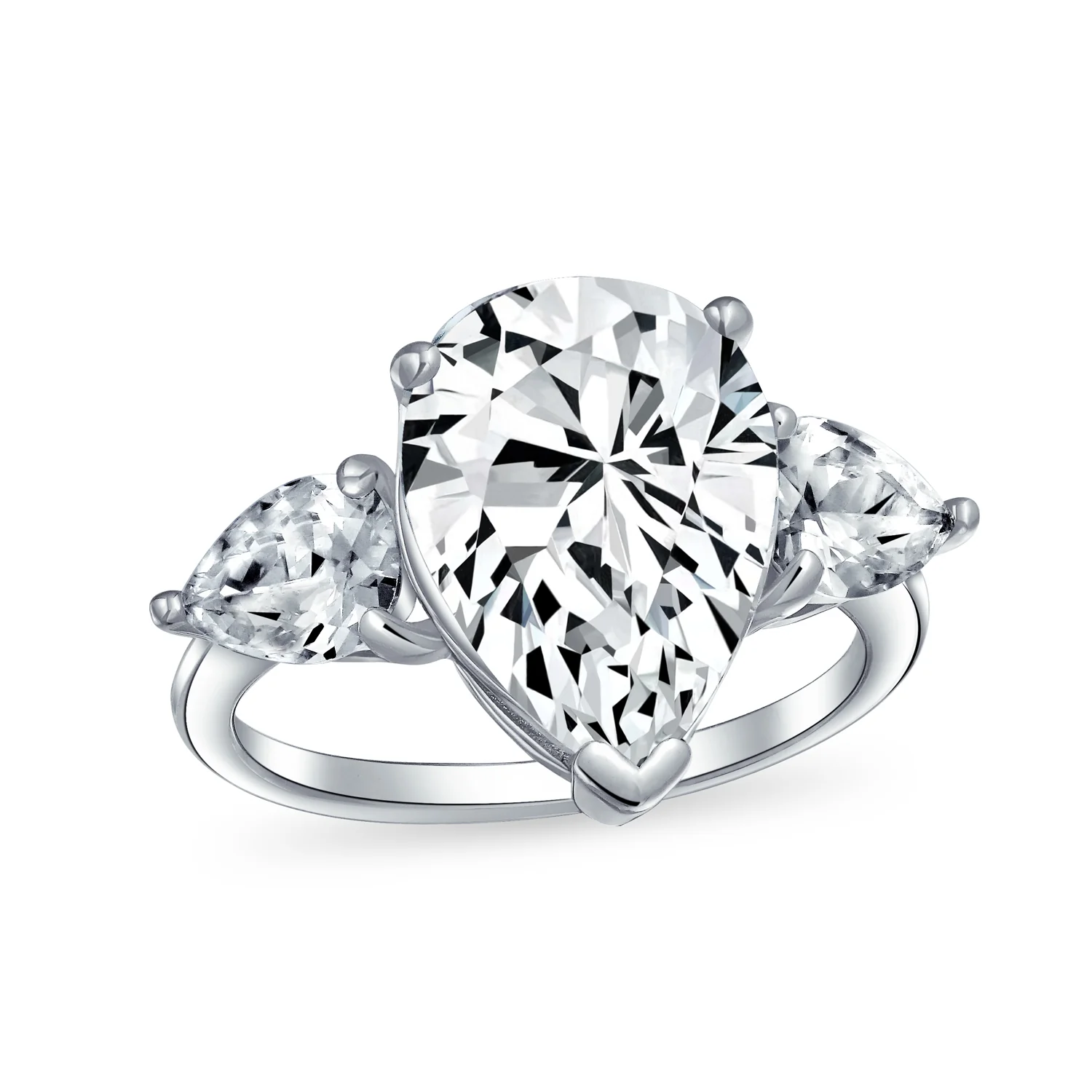 7CT Yellow CZ Cubic Zirconia Teardrop Engagement Statement Engagement Ring Side Stones Sterling Silver - Image 3