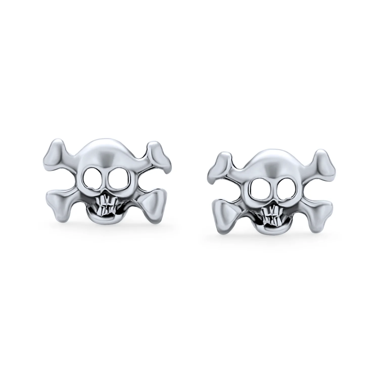 Caribbean Pirate Skull Stud Earrings for Men Bikers Punk Rockers Sterling Silver - Image 2
