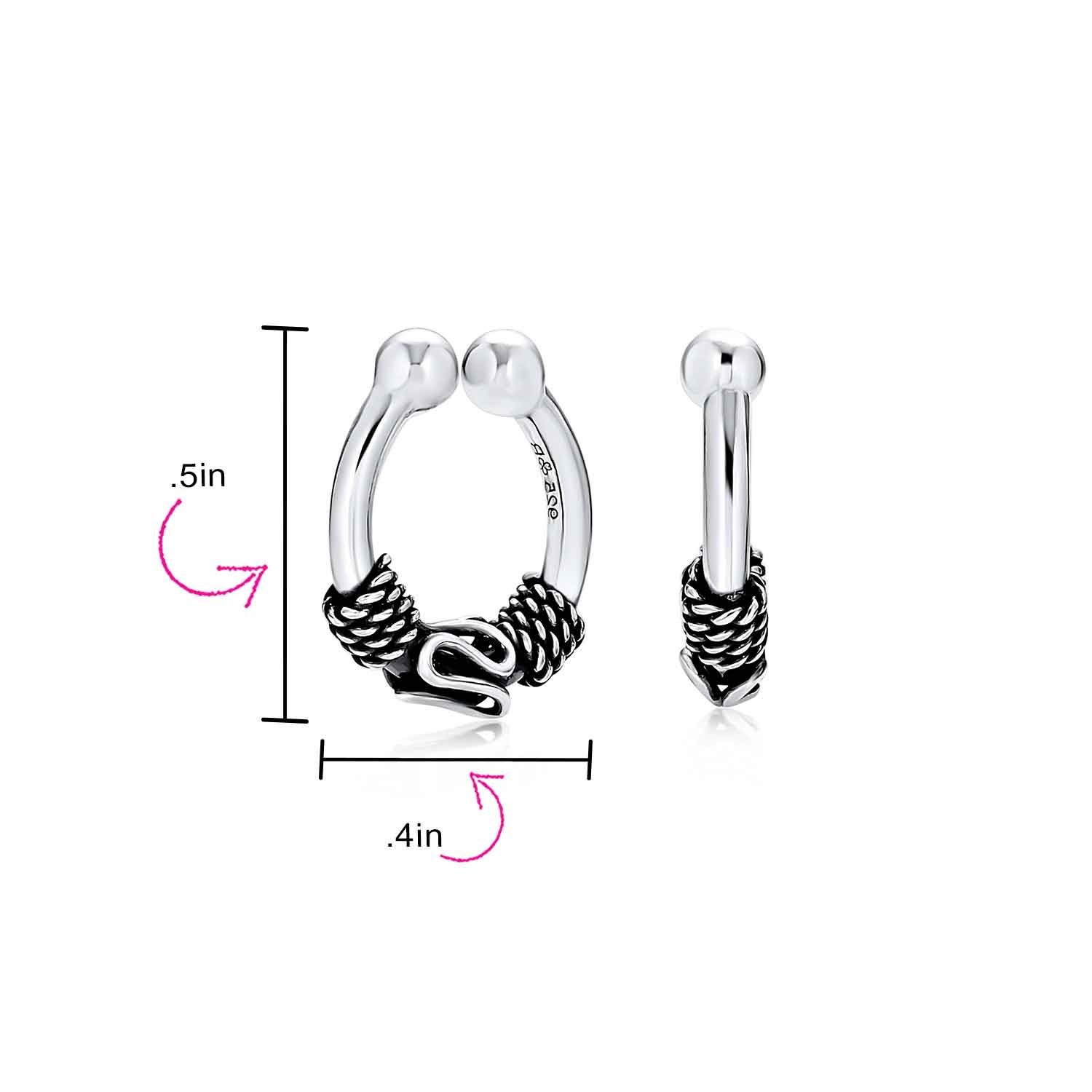 Unisex Bali Style Tribal Swirl Cartilage Ear Stud Oxidized Sterling Silver Hoop - Image 4