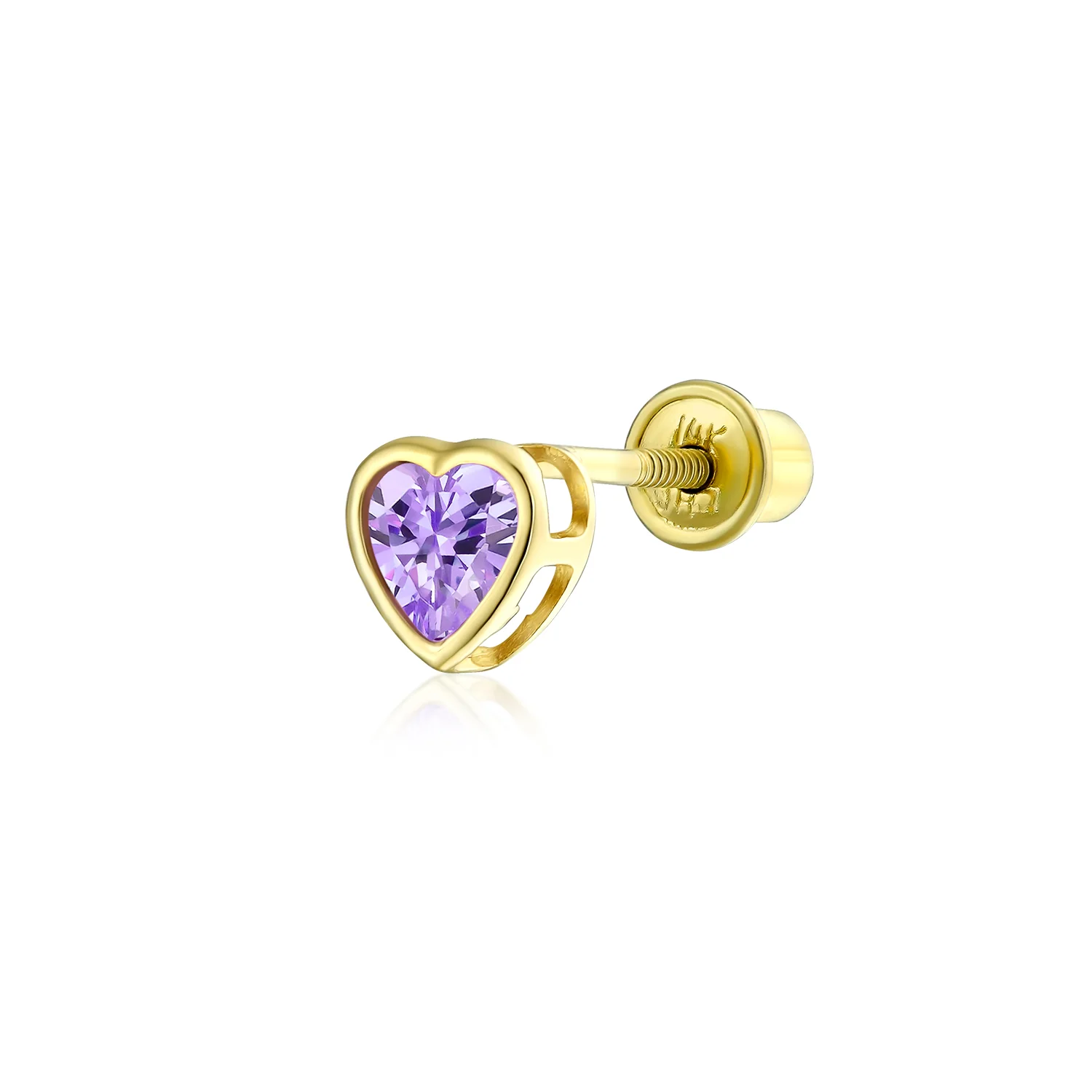 Tiny Cubic Zirconia Heart Cartilage Ear Stud 14K Gold Simulated Birthstone 4MM - Image 4
