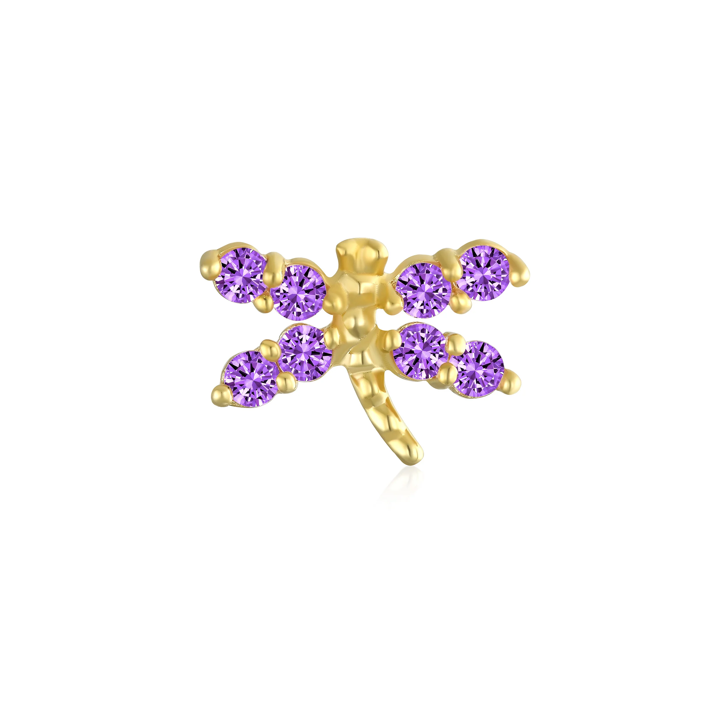 Minimalist CZ Dragonfly Cartilage Ear Stud in 14K Gold - Image 6