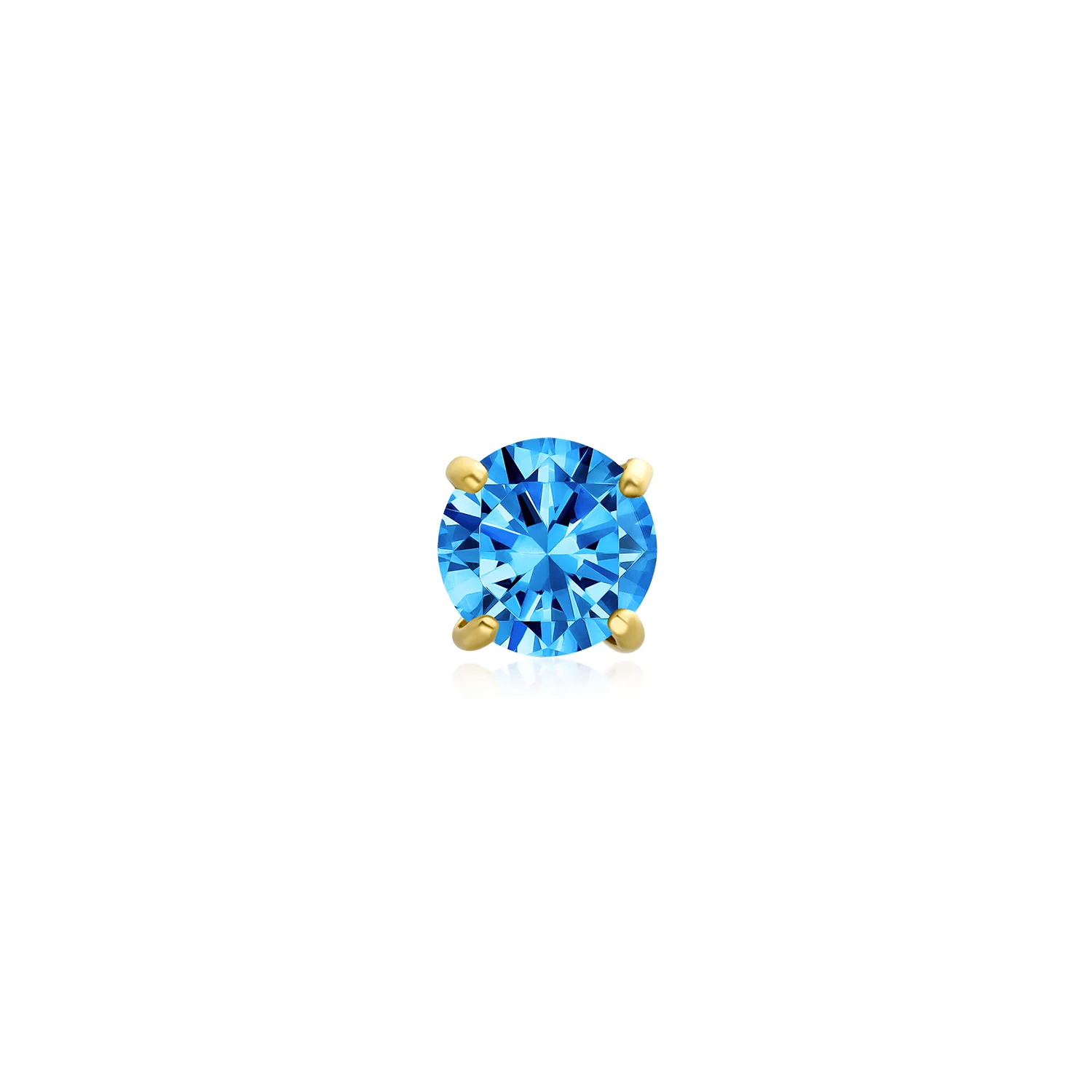 Tiny 3MM Blue Topaz Solitaire CZ Cartilage 1 Stud Earring Yellow 14K Gold Screwback - Image 14