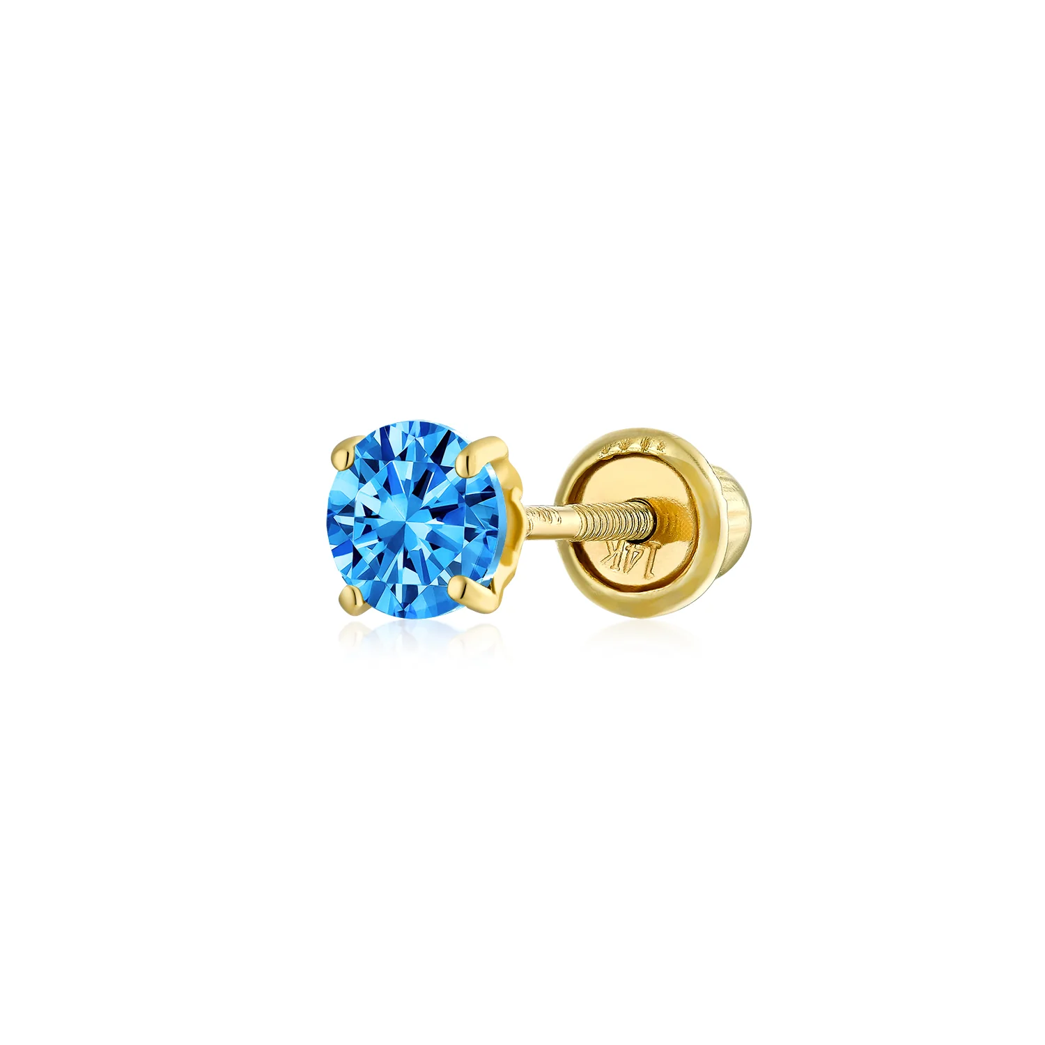 Tiny 3MM Blue Topaz Solitaire CZ Cartilage 1 Stud Earring Yellow 14K Gold Screwback - Image 7