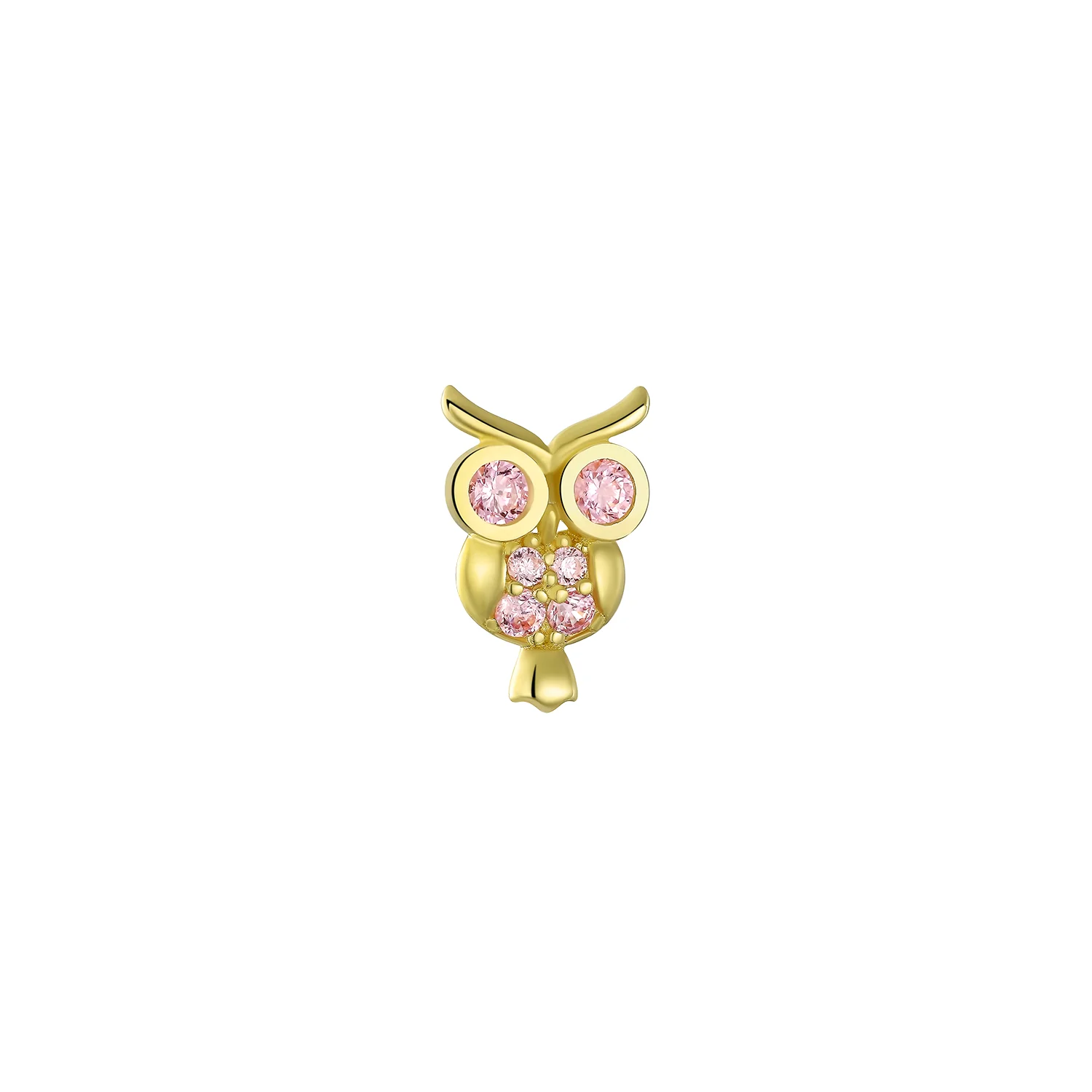 Tiny Pink CZ Owl Helix Cartilage Ear Stud Earring 14K Gold Screw Back - Image 2