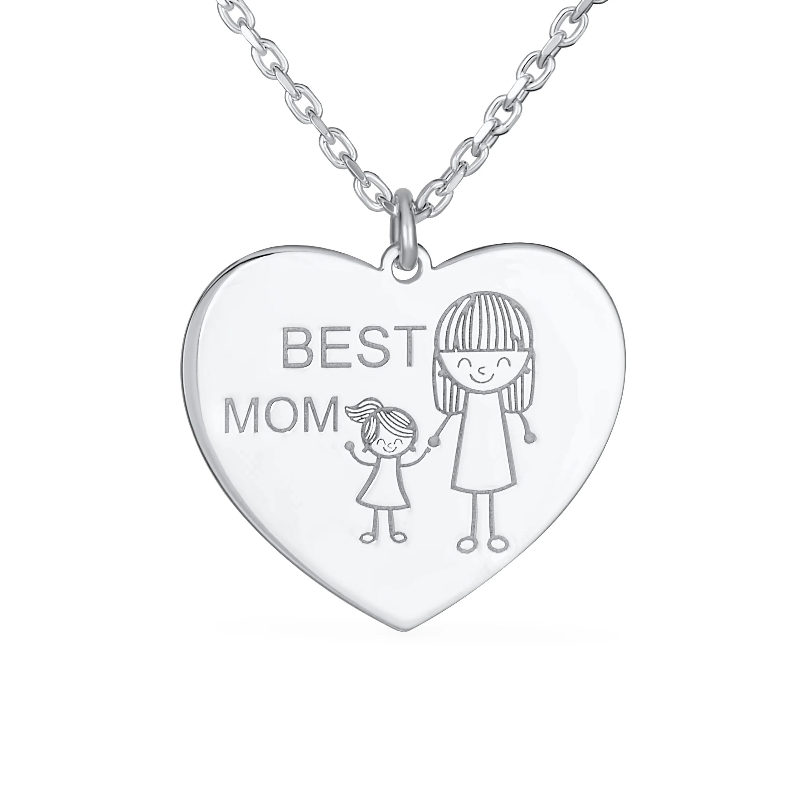 Mother Day Mother Daughter Words Best Mom Heart Pendant .925 Sterling Silver
