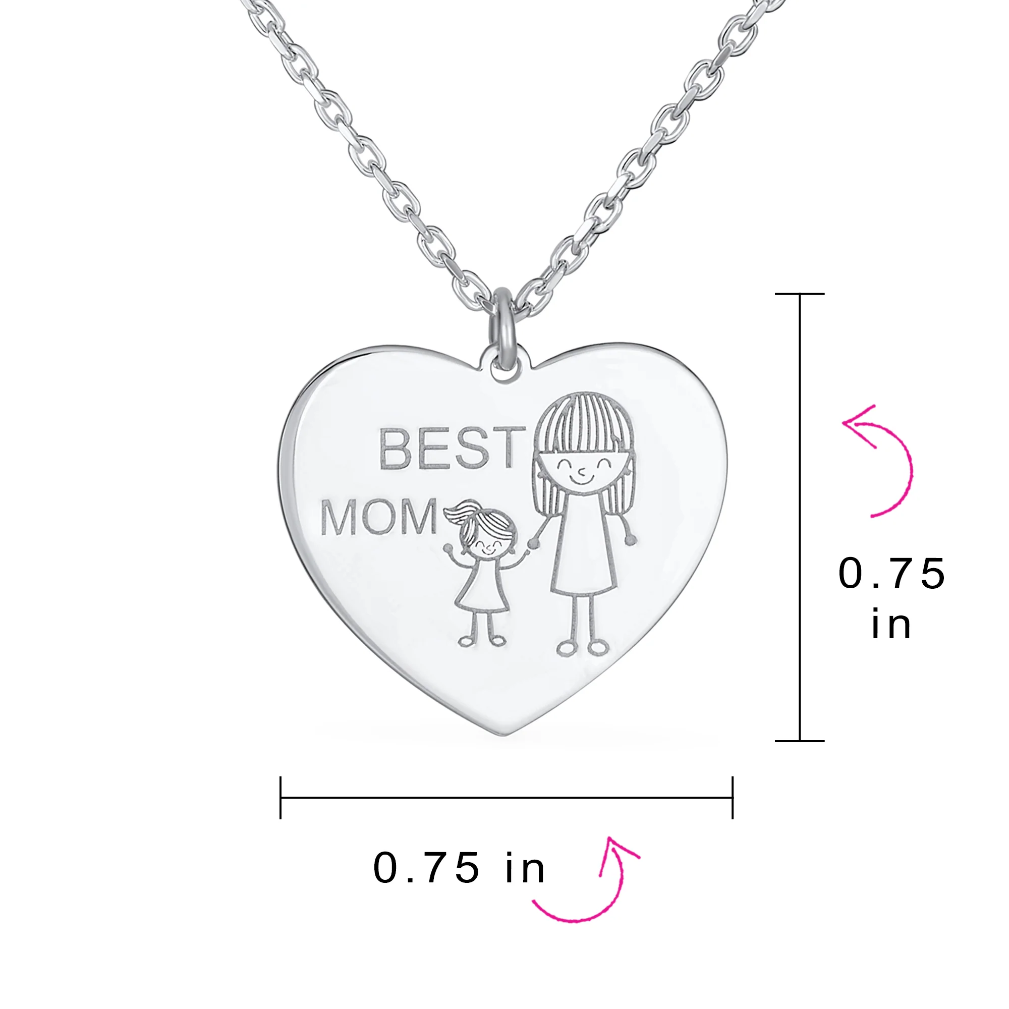 Mother Day Mother Daughter Words Best Mom Heart Pendant .925 Sterling Silver - Image 4
