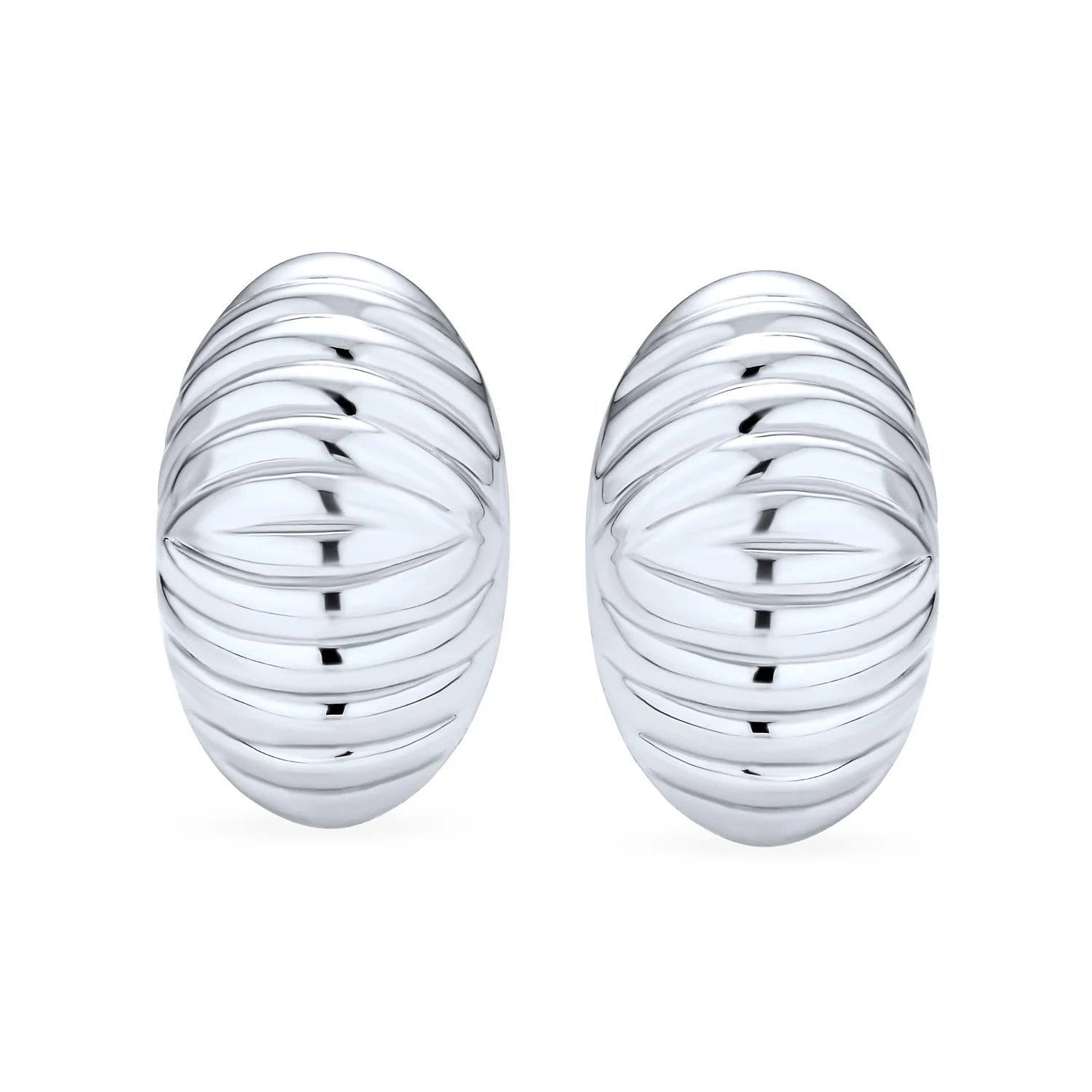 Carved Shrimp Dome Clip-On Earrings for Non-Pierced Ears in Sterling Silver - Image 2