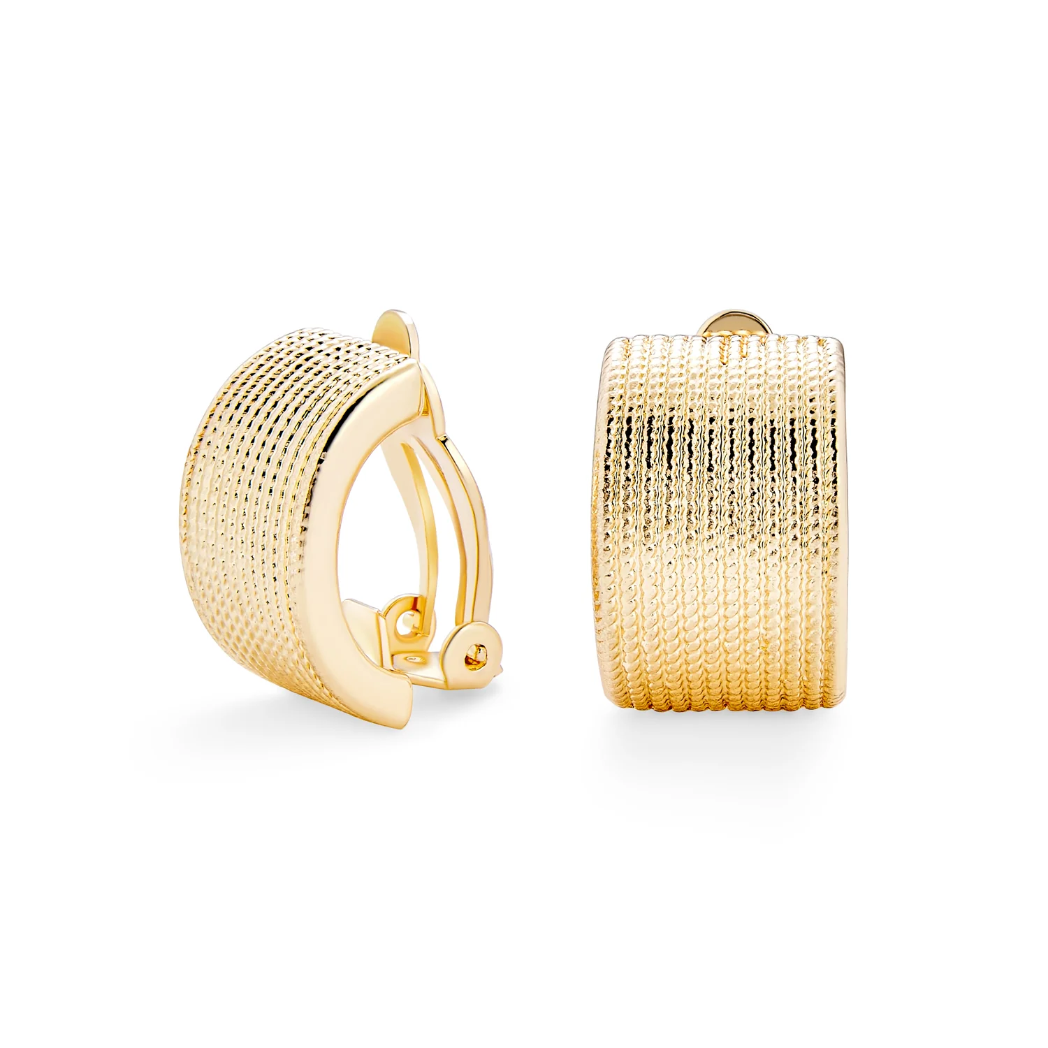 Casual Twisted Wide Half Hoop Clip-On Earrings for Non-Pierced Ears SilverGold