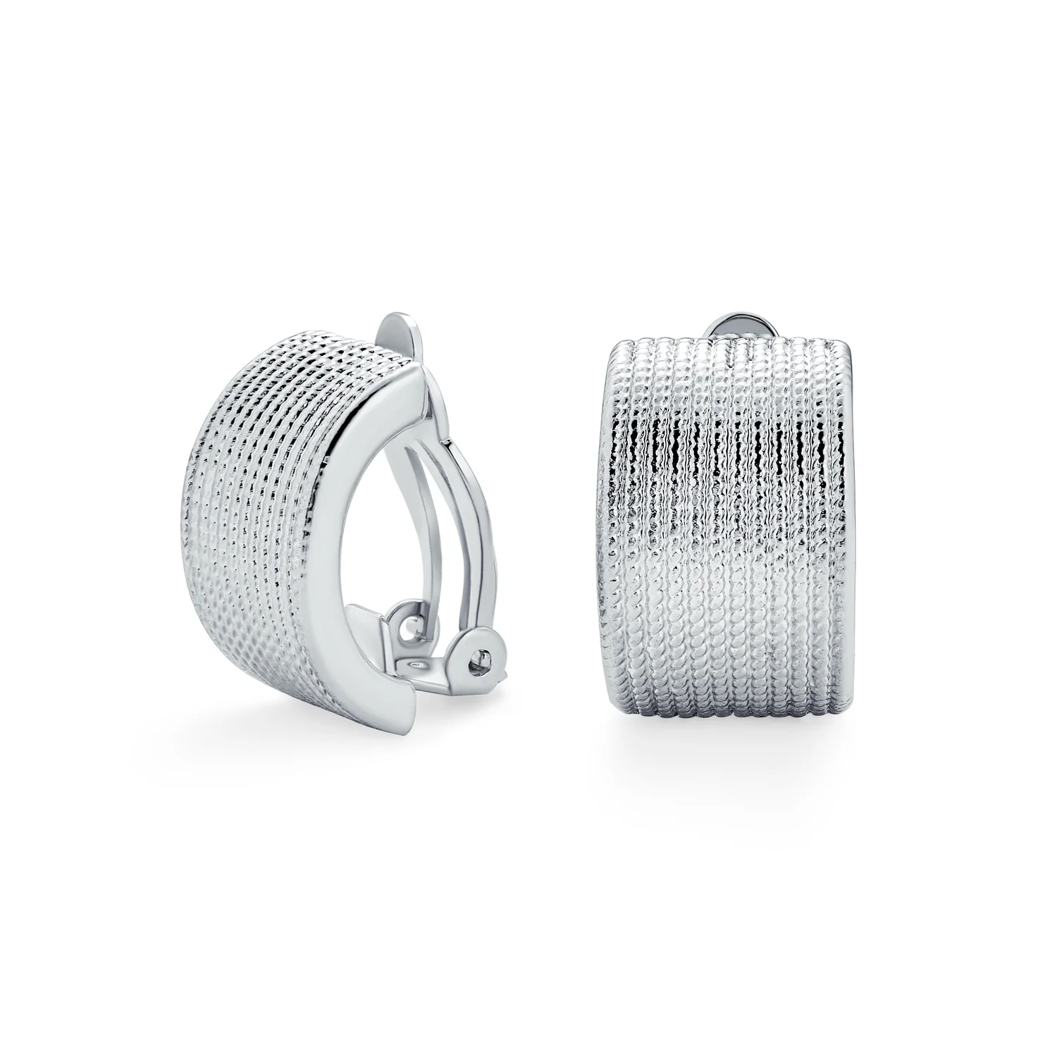 Casual Twisted Wide Half Hoop Clip-On Earrings for Non-Pierced Ears SilverGold - Image 2