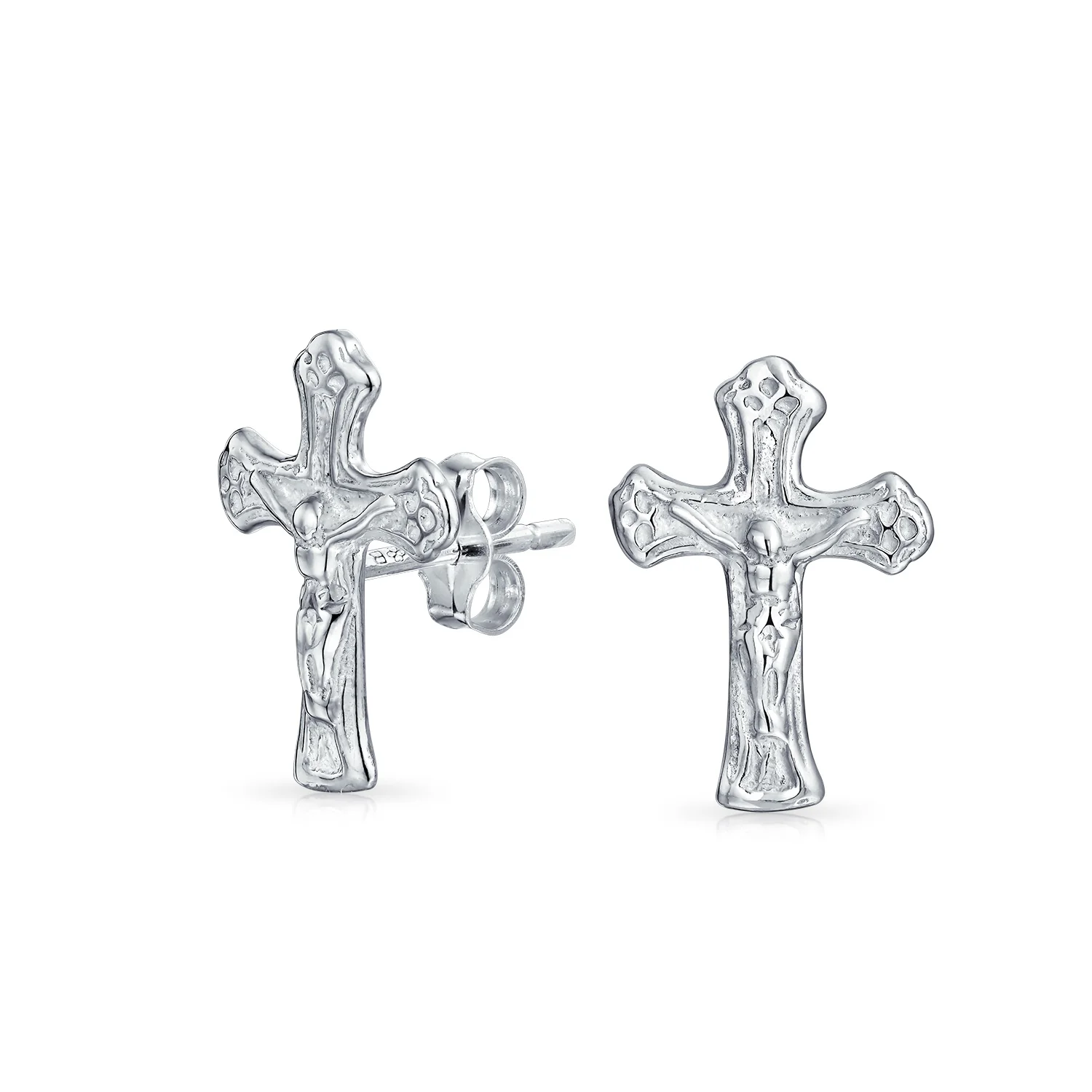 Religious Gift Small Crucifix Cross Stud Earrings .925 Sterling Silver