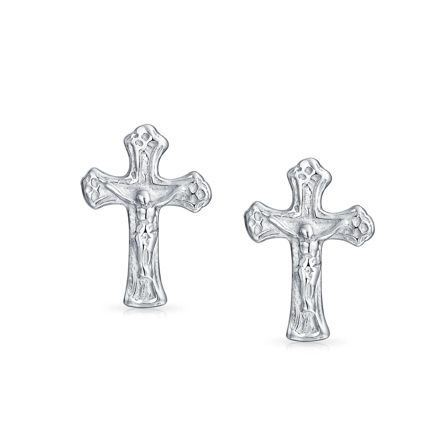 Religious Gift Small Crucifix Cross Stud Earrings .925 Sterling Silver - Image 2