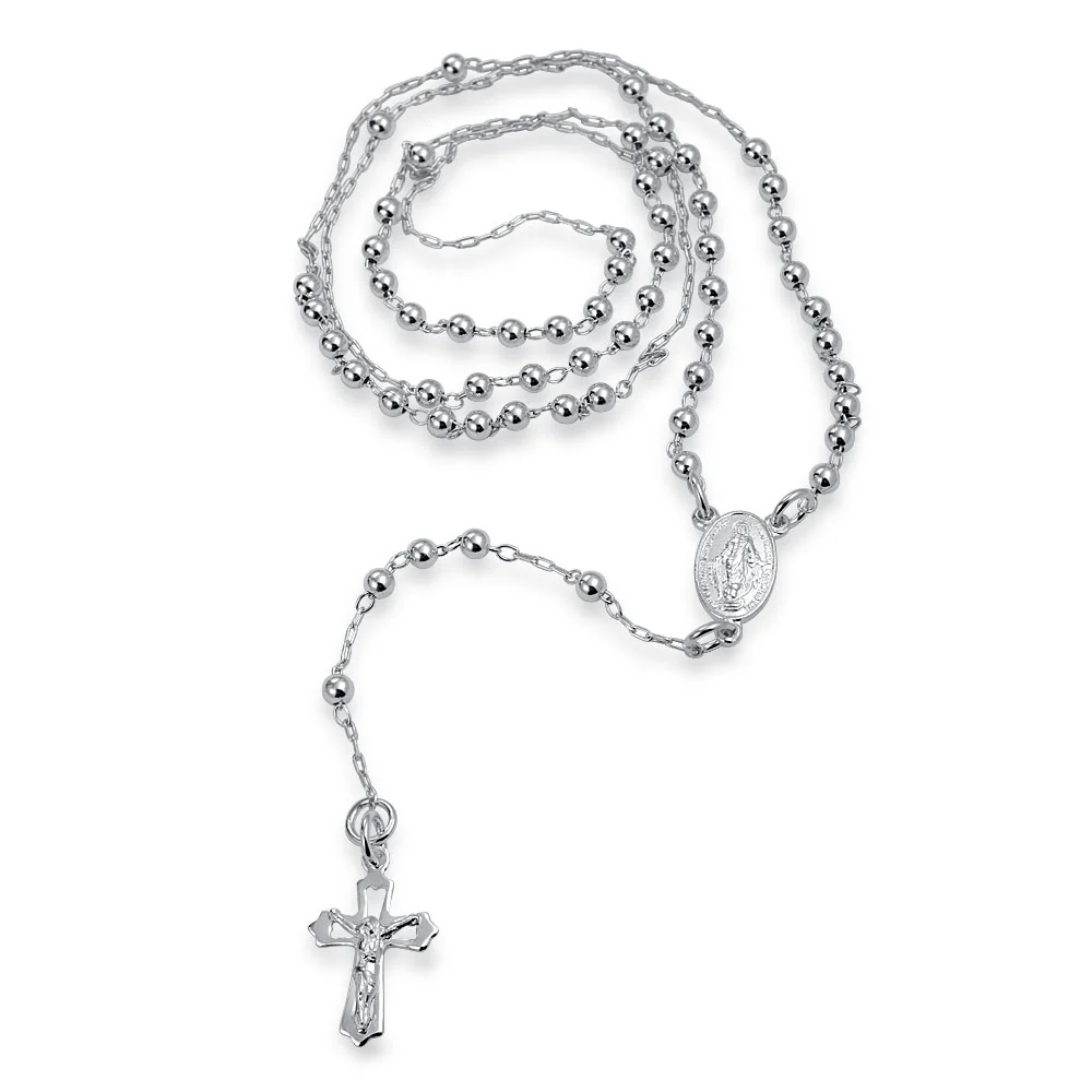 Jesus Crucifix Virgin Mary Rosary Beads Prayer Necklace - Image 3