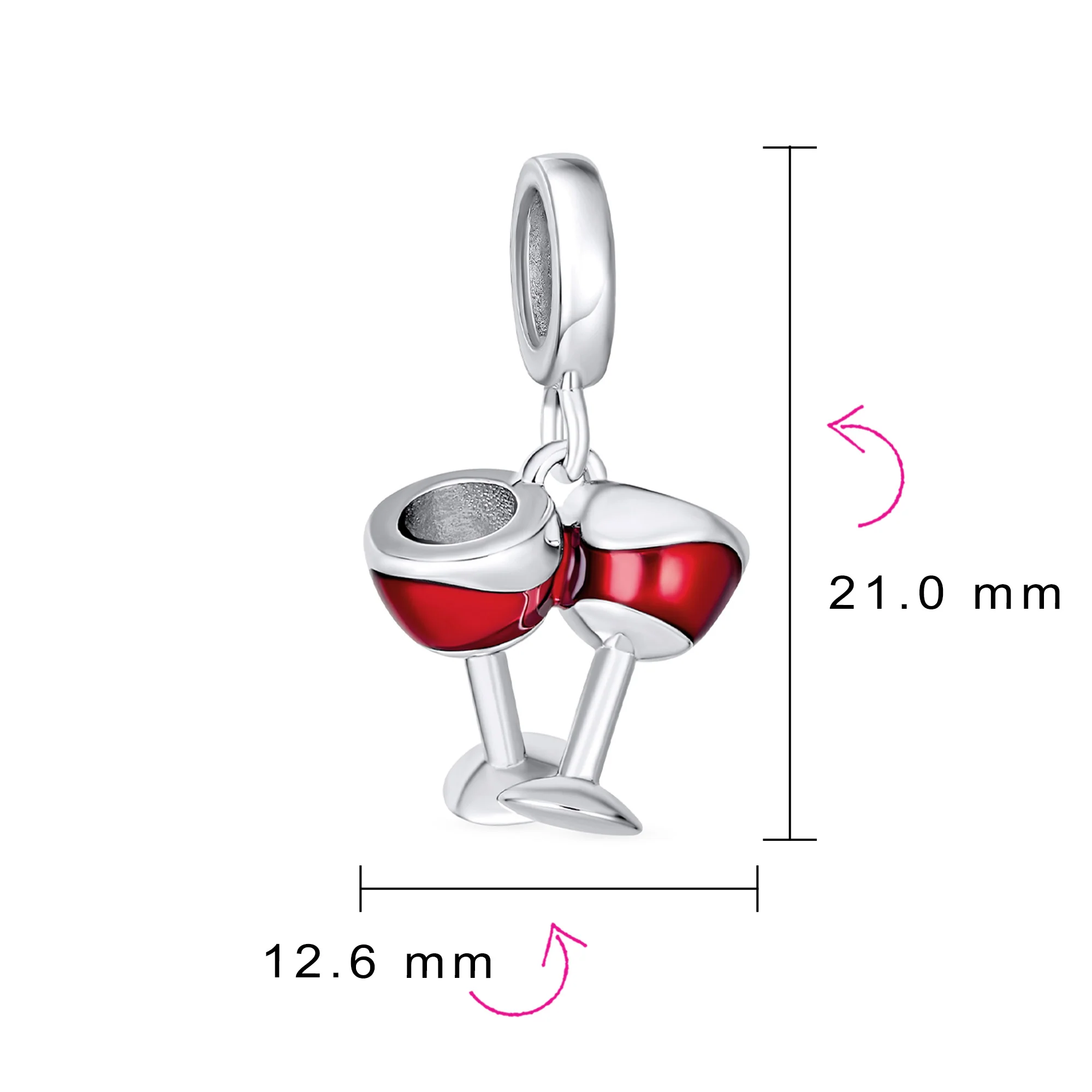 Celebration Toast Red Wine Glass Charm Bead Enamel Sterling Silver for Bracelet - Image 3