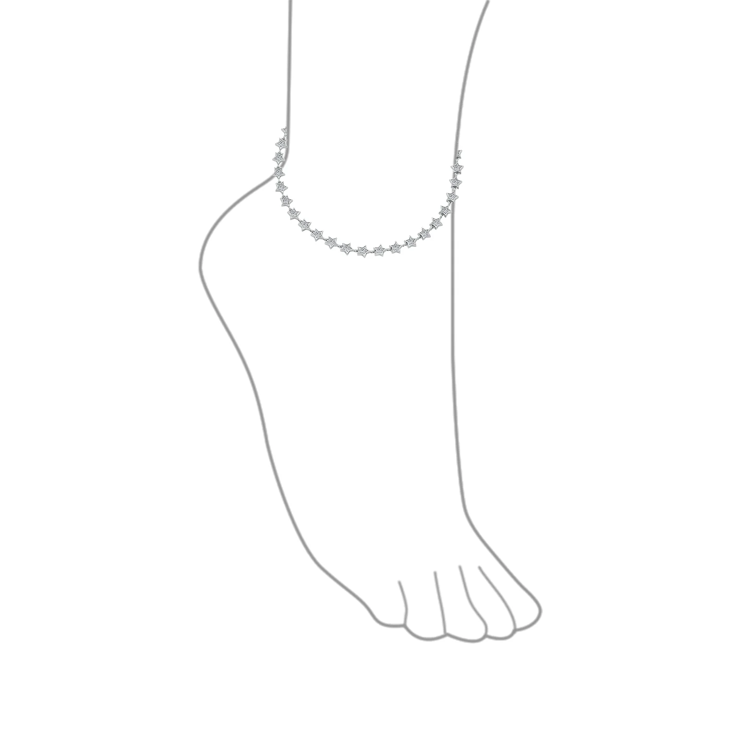 Celestial Multi CZ Star Anklet Strand .925 Sterling Silver Strand Ankle Bracelet - Image 3