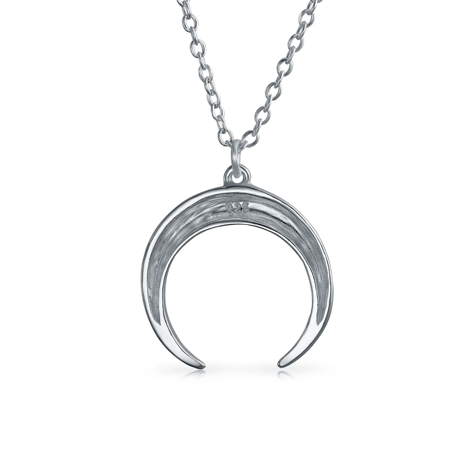 Trendy Horn Half Protection Symbol Pendant Necklace .925 Sterling Silver - Image 2