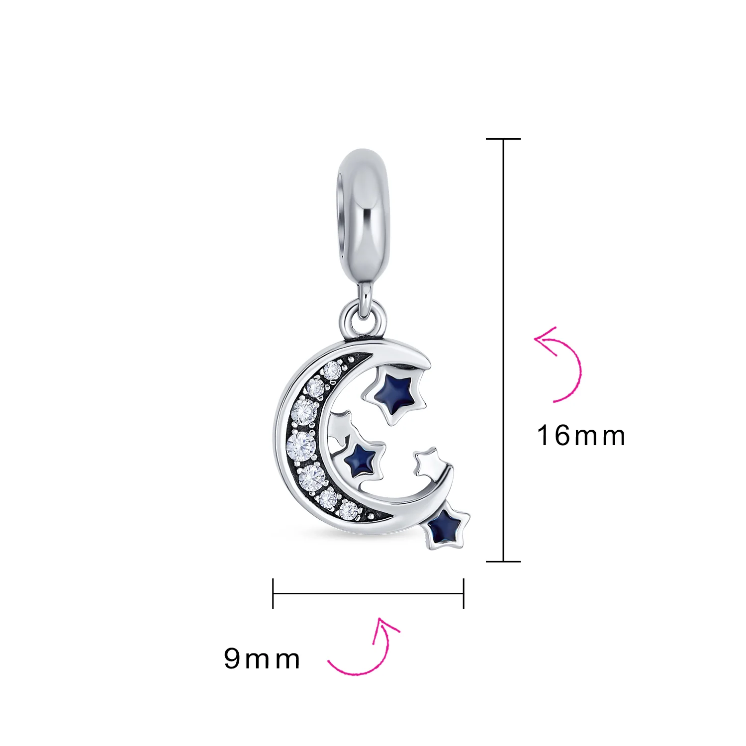 Celestial Crescent Moon Star Dangle Charm Bead Sterling Silver for Bracelet - Image 3