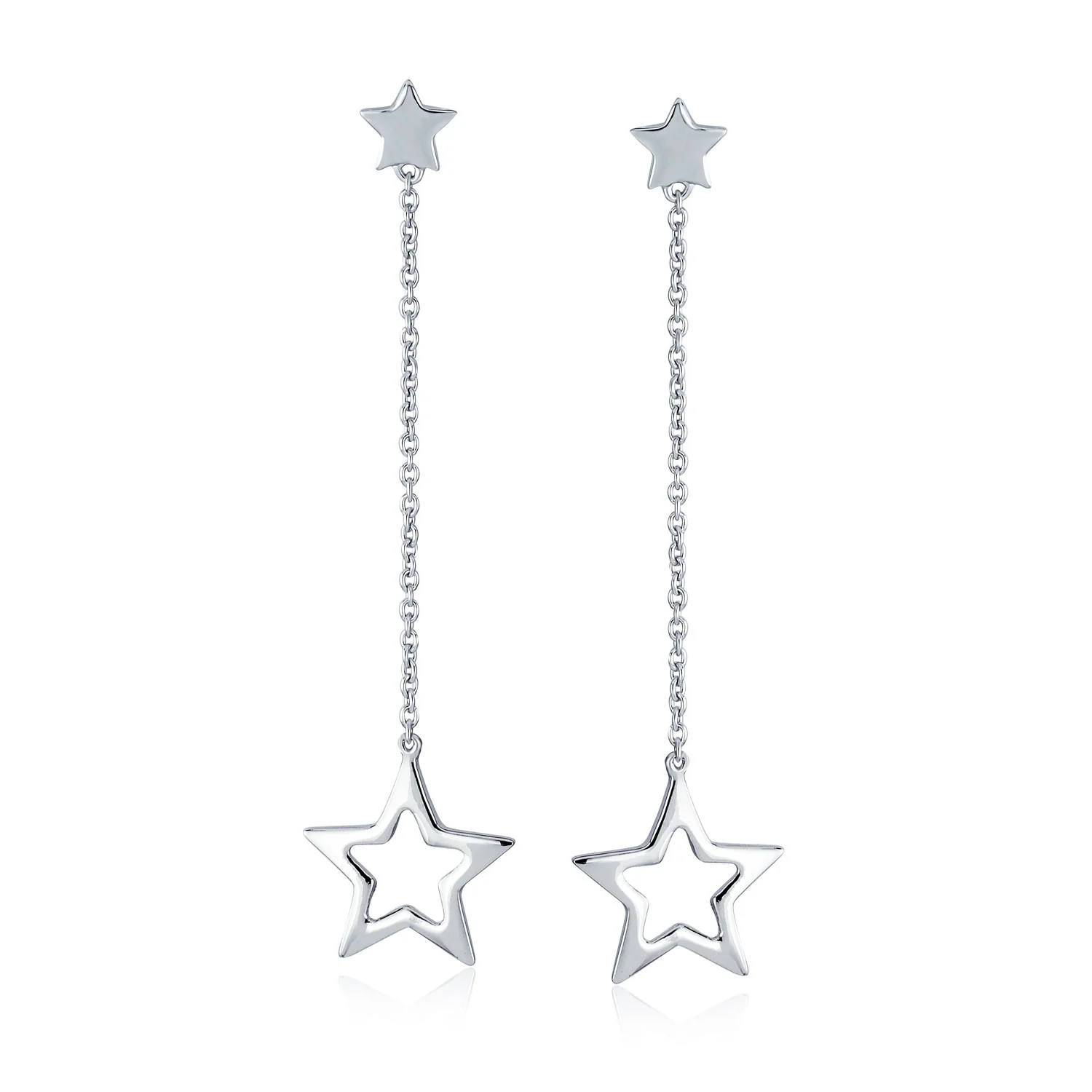 Celestial Patriotic USA Star Chain Dangle Earrings Sterling Silver 2.5 Inch - Image 2