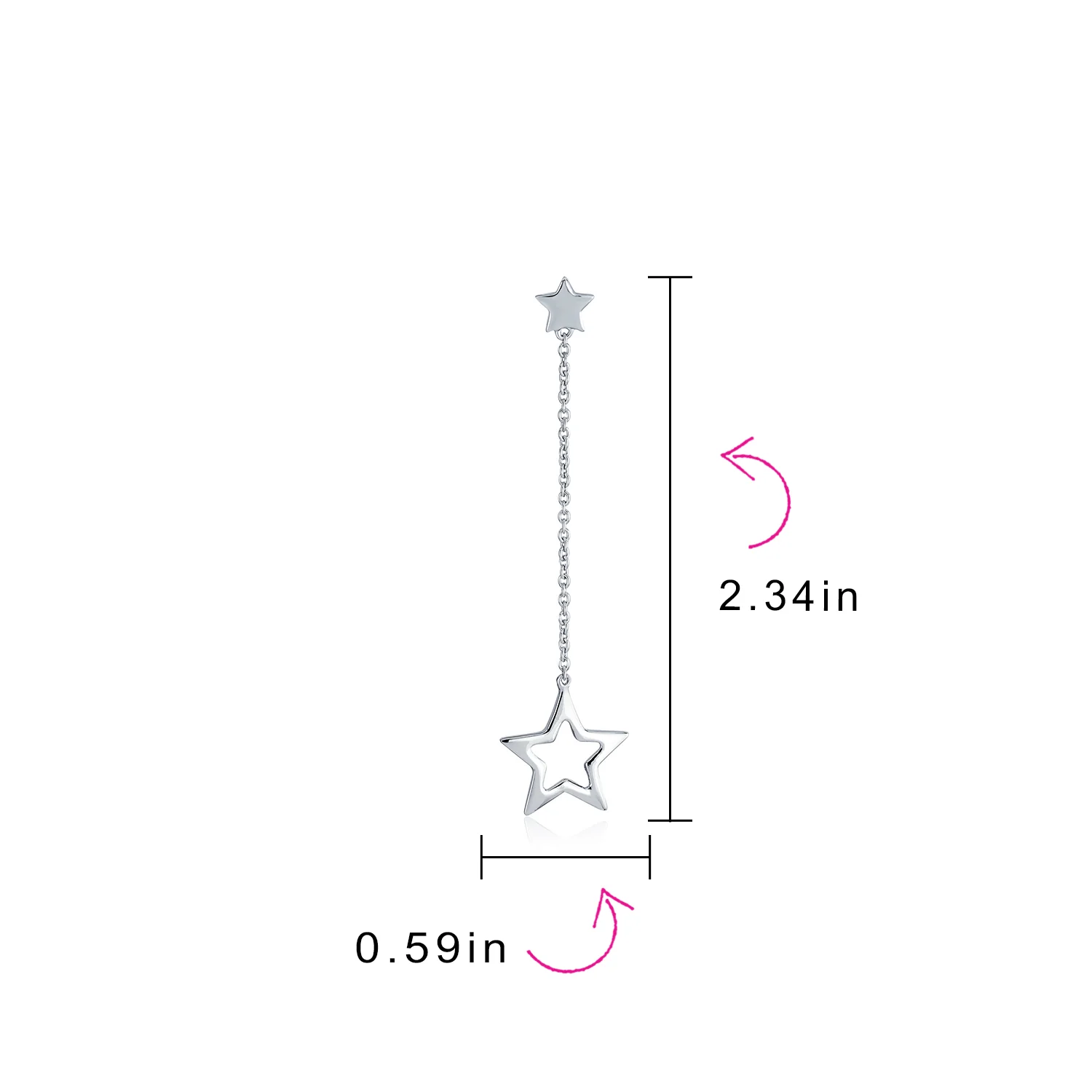 Celestial Patriotic USA Star Chain Dangle Earrings Sterling Silver 2.5 Inch - Image 4