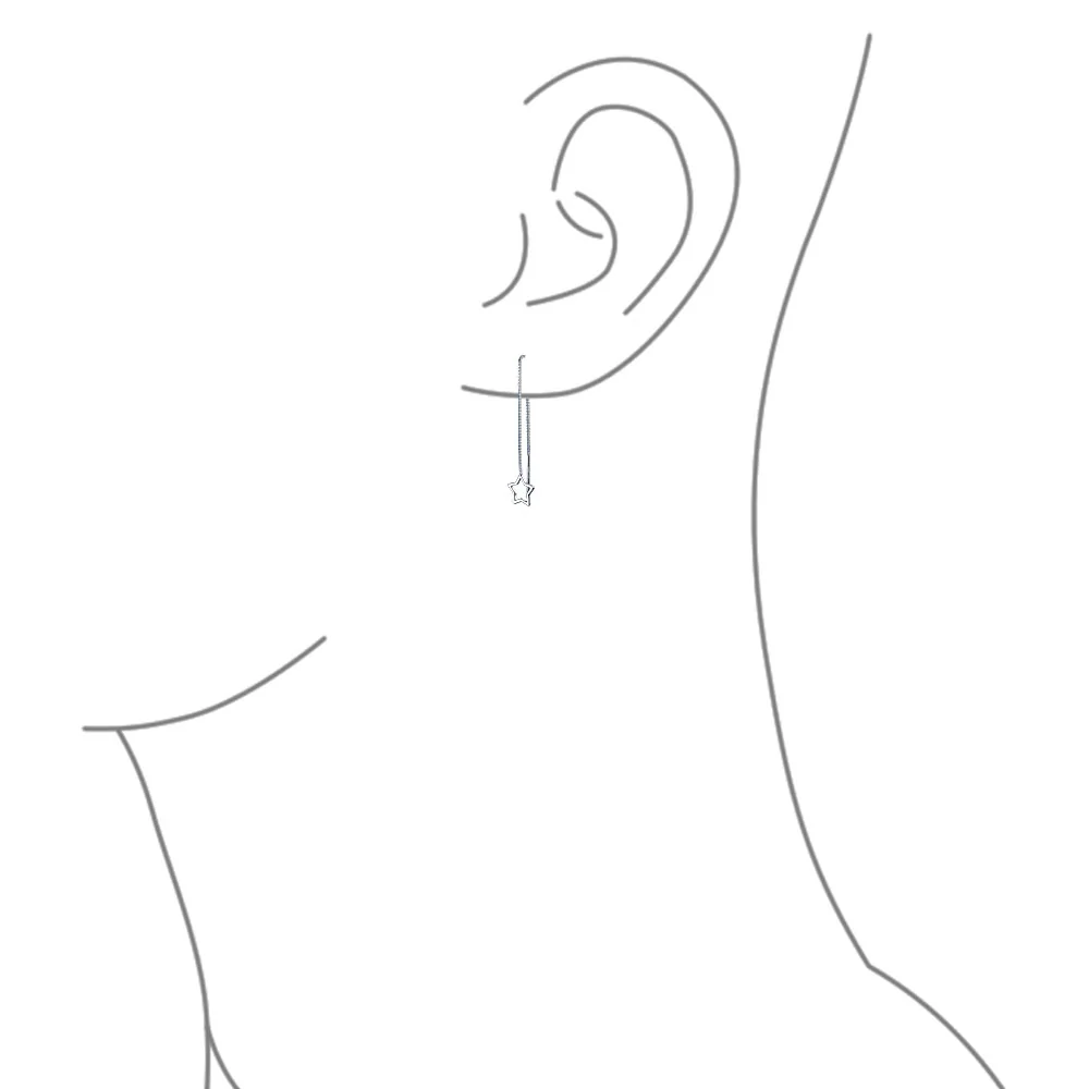 Celestial Star Dangle Earrings Long Chain Threader Sterling Silver Hook - Image 2