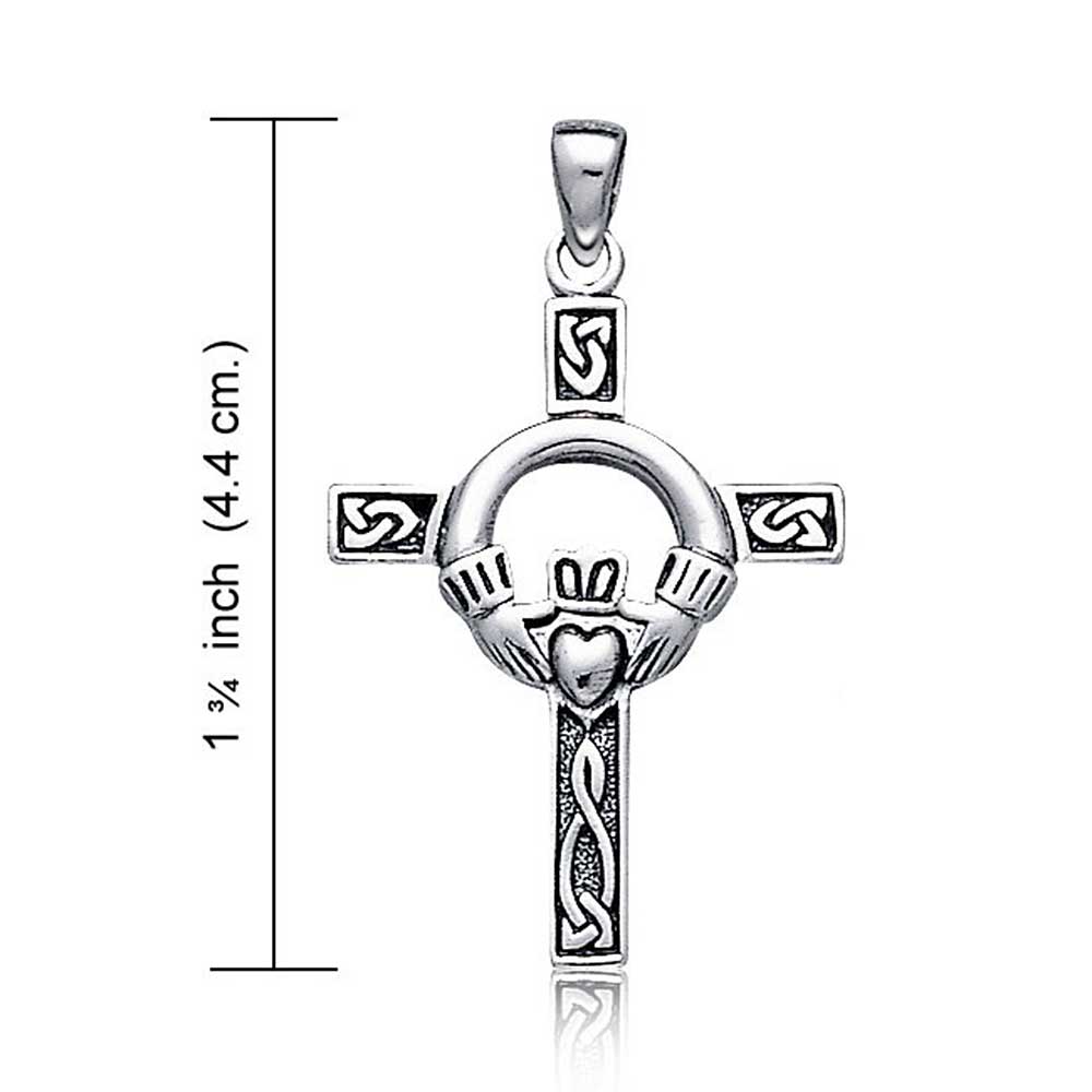 Celtic Claddagh Cross Pendant Necklace Trinity Love Knot Oxidized .925 Sterling Silver - Image 3