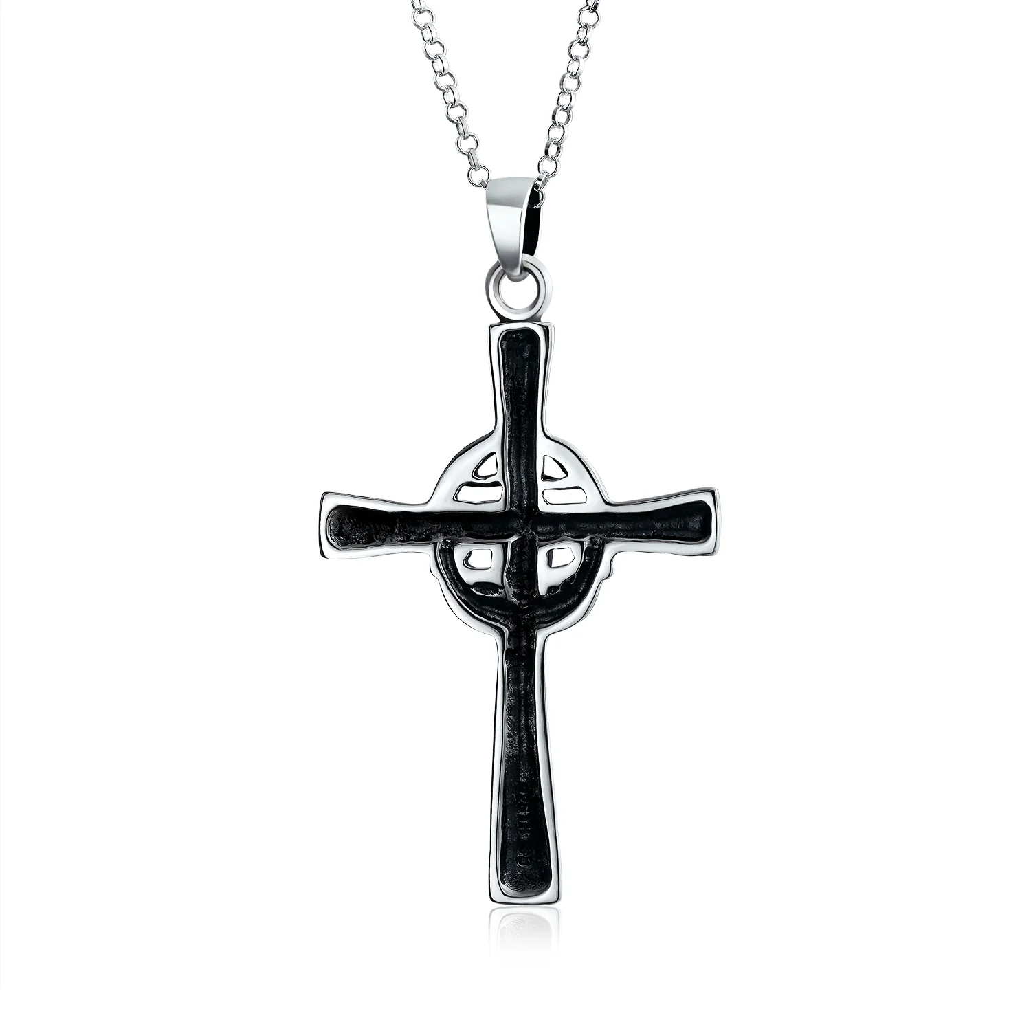 Celtic Claddagh Cross Pendant Necklace Trinity Infinity Knot Claddagh Oxidized .925 Sterling Silver - Image 2