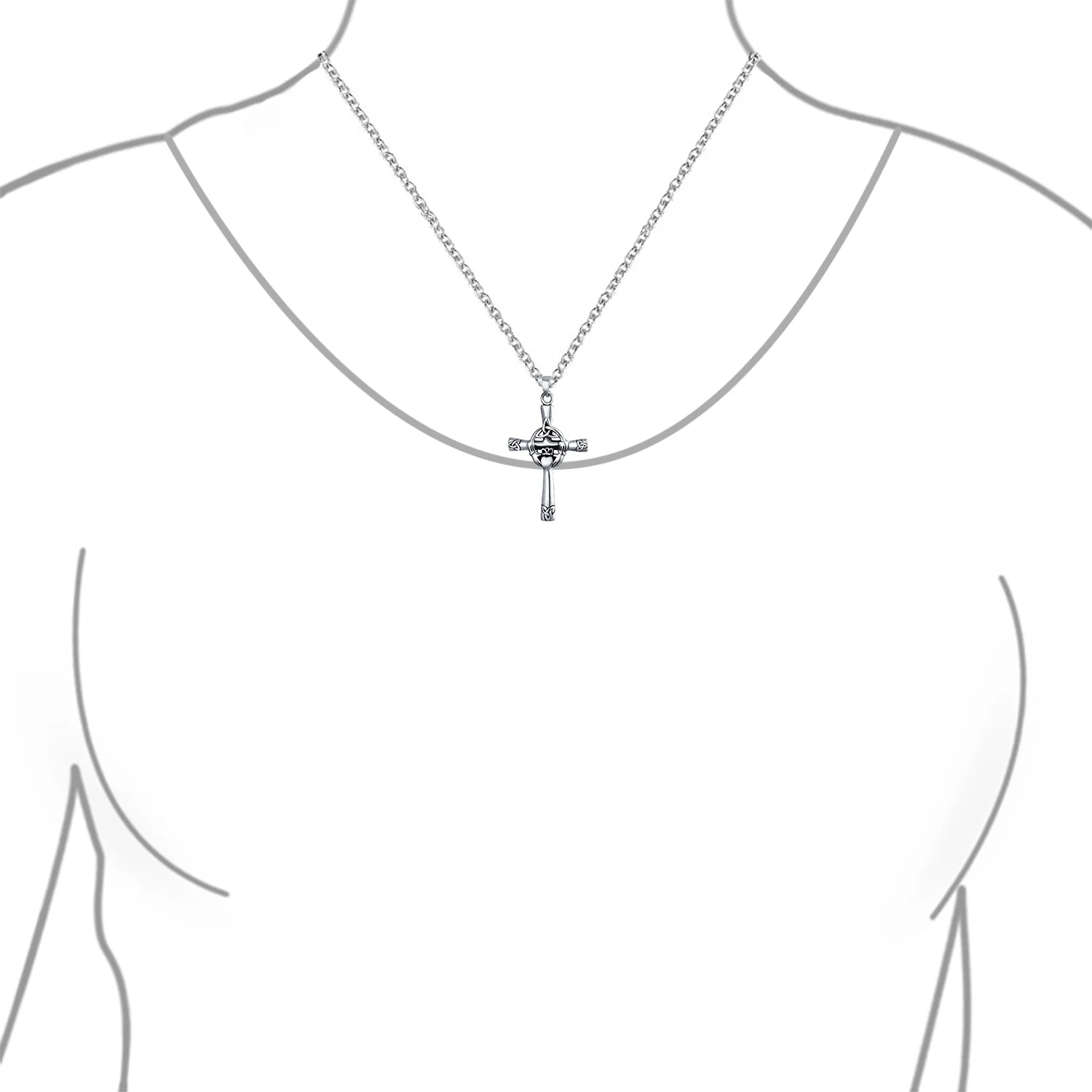 Celtic Claddagh Cross Pendant Necklace Trinity Infinity Knot Claddagh Oxidized .925 Sterling Silver - Image 3