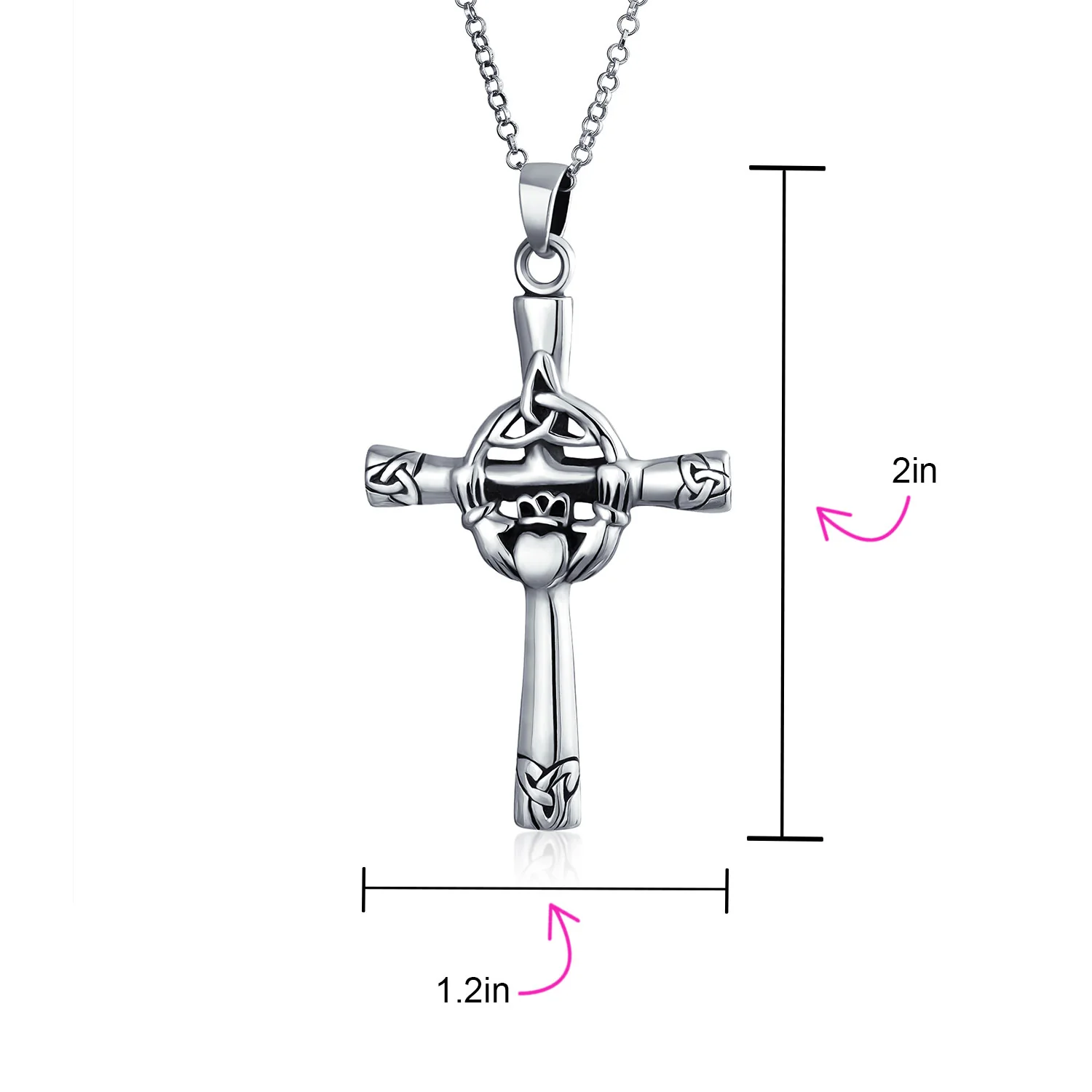 Celtic Claddagh Cross Pendant Necklace Trinity Infinity Knot Claddagh Oxidized .925 Sterling Silver - Image 4