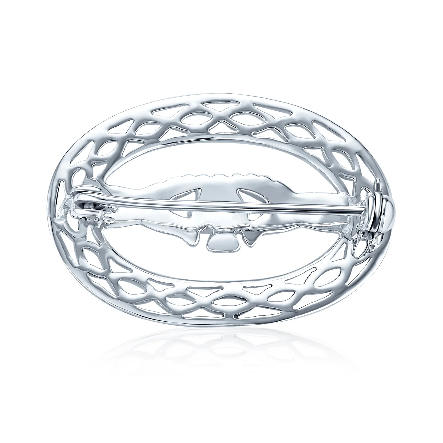 Celtic Love Knot Large Oval Claddagh Design Scarf Brooch Pin .925 Sterling Silver - Image 2
