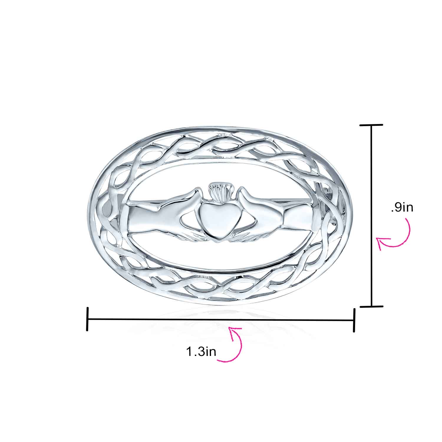 Celtic Love Knot Large Oval Claddagh Design Scarf Brooch Pin .925 Sterling Silver - Image 4