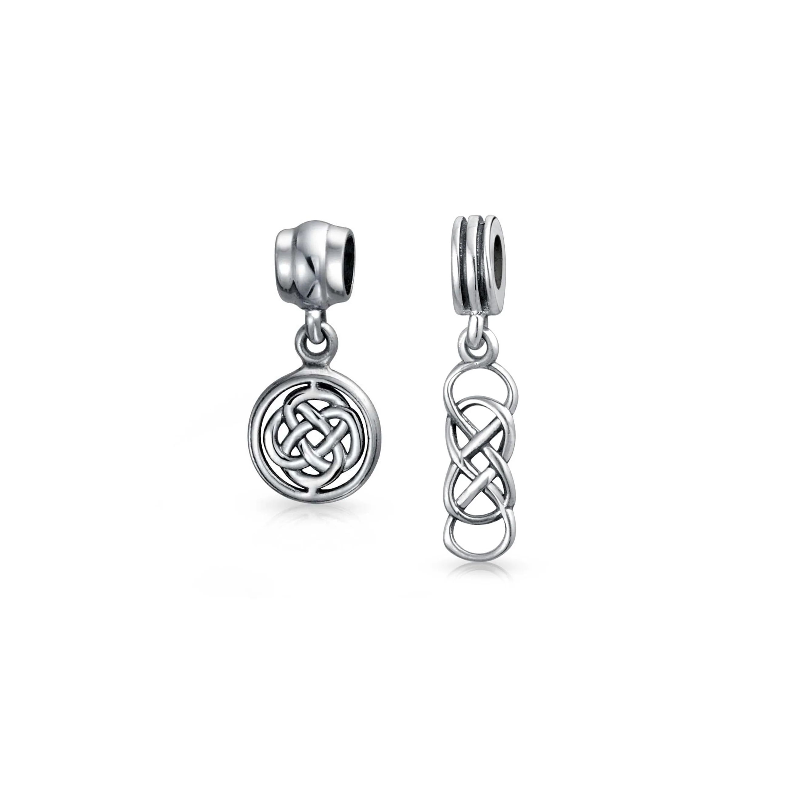 Set of 2 Romantic Celtic Love Knot Infinity Dangle Charm Bead Sterling Silver