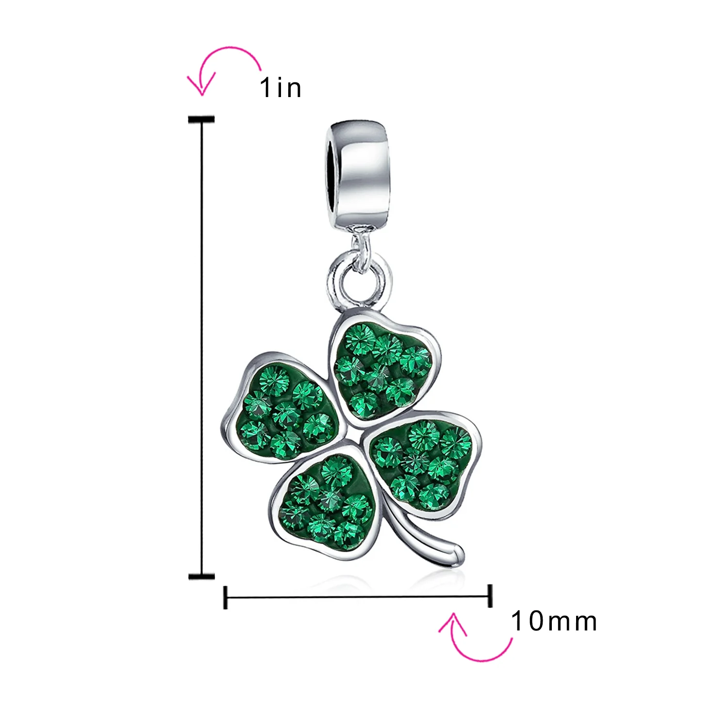 Good Luck Leaf Green Crystal Shamrock Clover Dangle Bead Charm Sterling Silver - Image 3