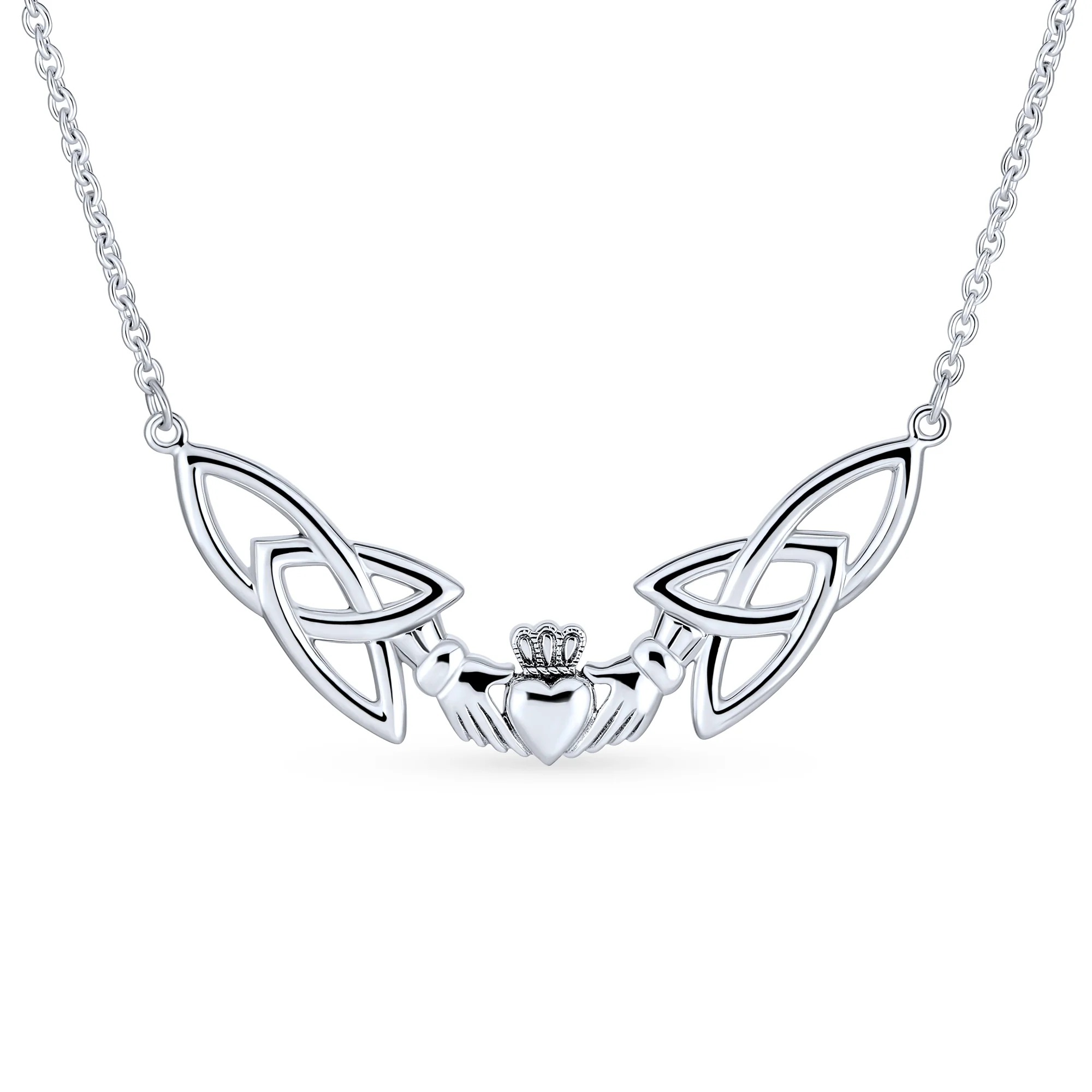 Romantic Celtic Claddagh Collar Necklace Trinity Love Knot Friendship .925 Sterling Silver Gift