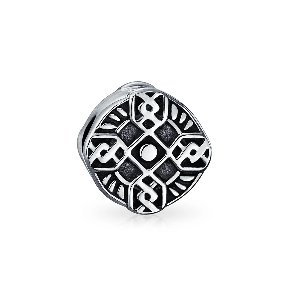 Religious Celtic Trinity Cross Charm Bead Oxidized .925 Sterling Silver Fits European Bracelet