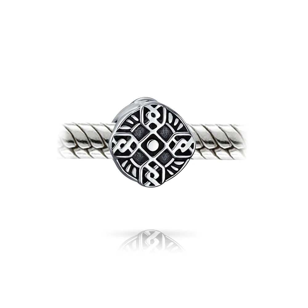 Religious Celtic Trinity Cross Charm Bead Oxidized .925 Sterling Silver Fits European Bracelet - Image 2