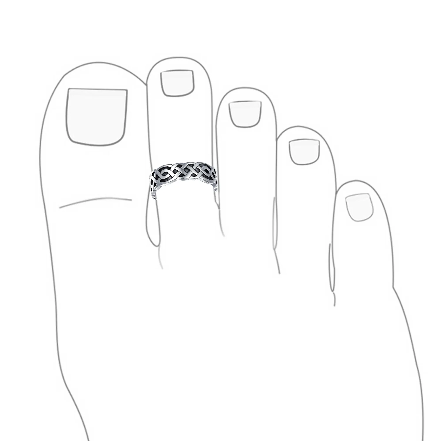Set of 2 Celtic Trinity Knot Toe Ring Oxidized Sterling Silver Pinky Midi Design - Image 5