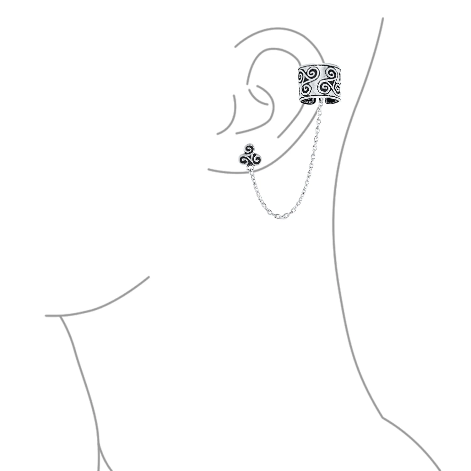Set of 2 Celtic Viking Ear Cuff Cartilage Swirl Trinity Triskele Wrap Earrings - Image 4