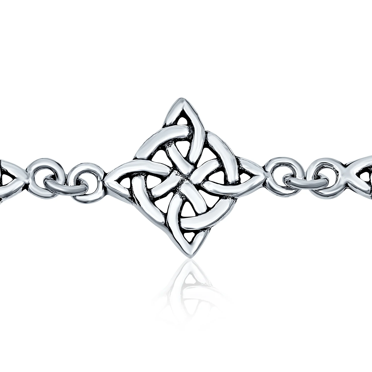 Religious Chain Link Bracelet Celtic Triquetra Trinity Knot Silver Oxidized - Image 2