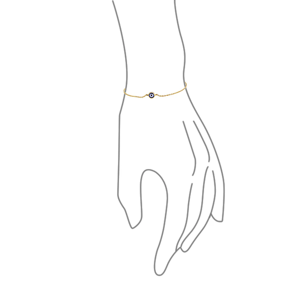 Simple Minimalist 14K Yellow Gold Amulet Tiny Blue Evil Eye Charm Bracelet 6.5-7.25" Adjustable - Image 3