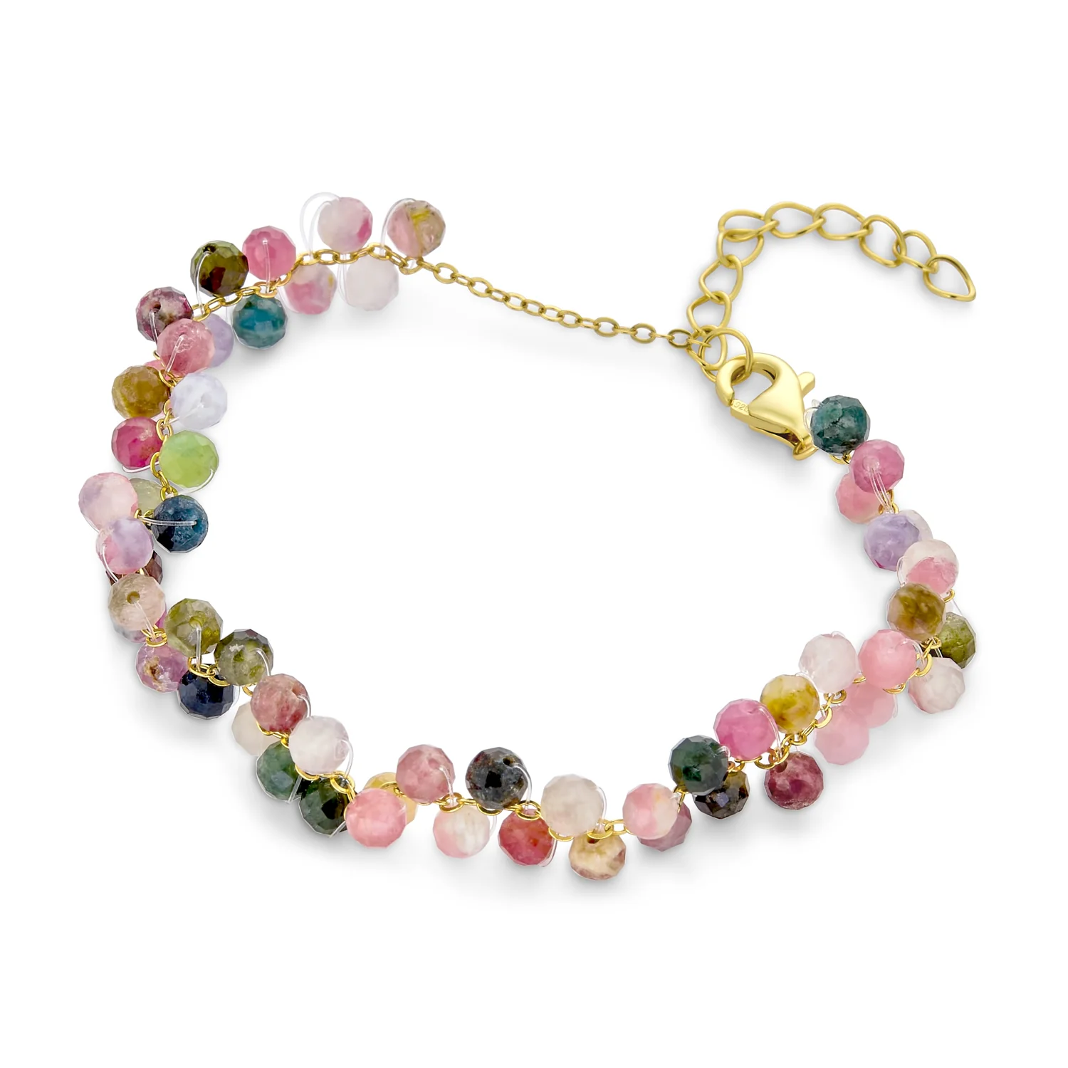 Fashion Multi Color Rainbow Tourmaline Stone Cluster Bracelet Gold Plated - Image 2