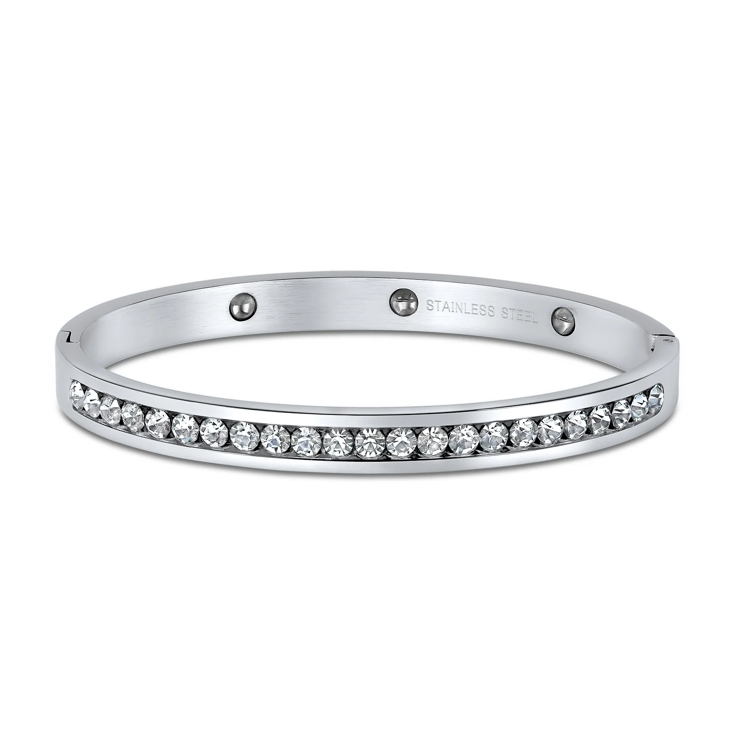 Channel Set White CZ Stackable Bangle Bracelet Gold Plated Stainless Steel - Image 2