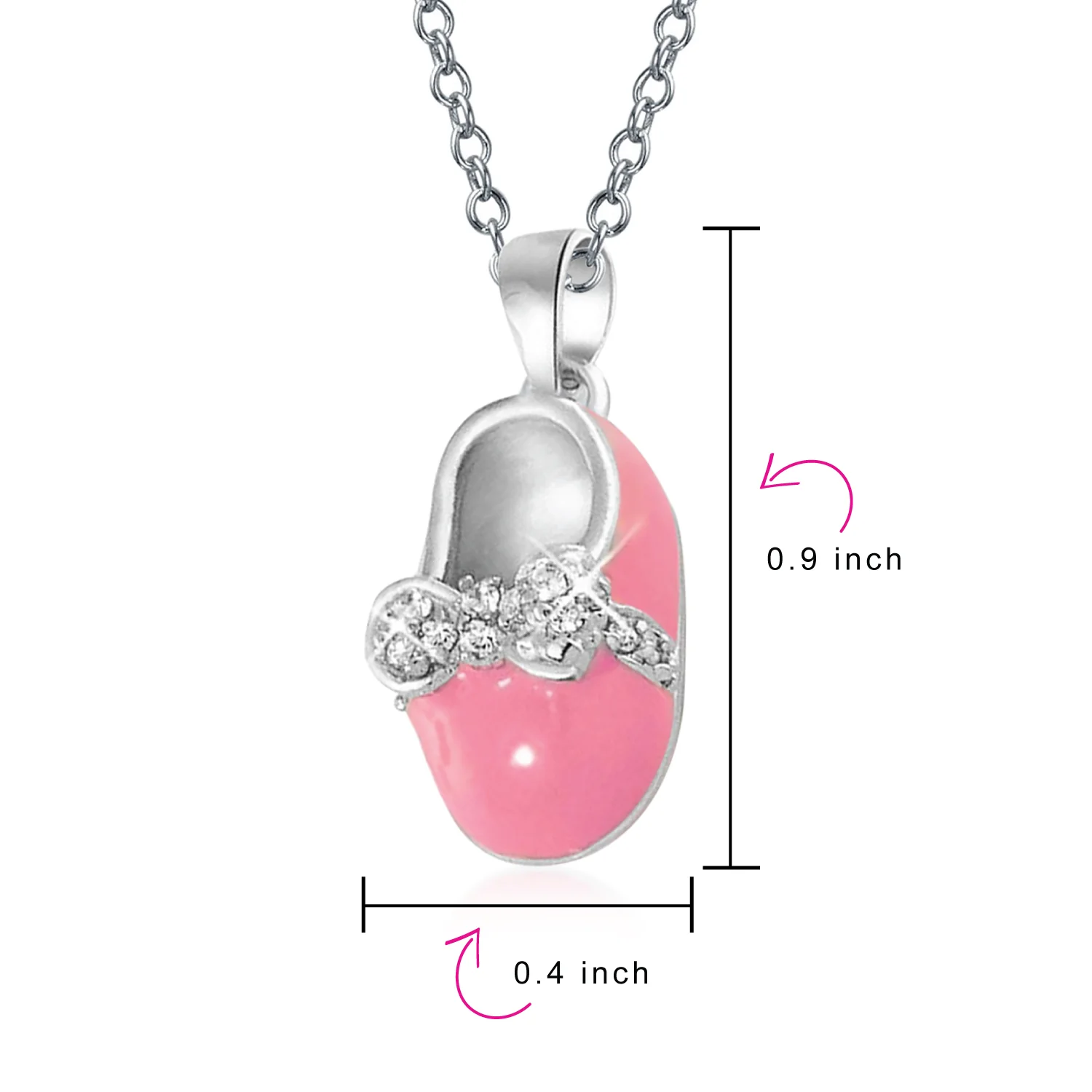 Charm Baby Shoe Pendant Necklace for New Mothers with Pink Enamel Bow CZ Accent - Image 5