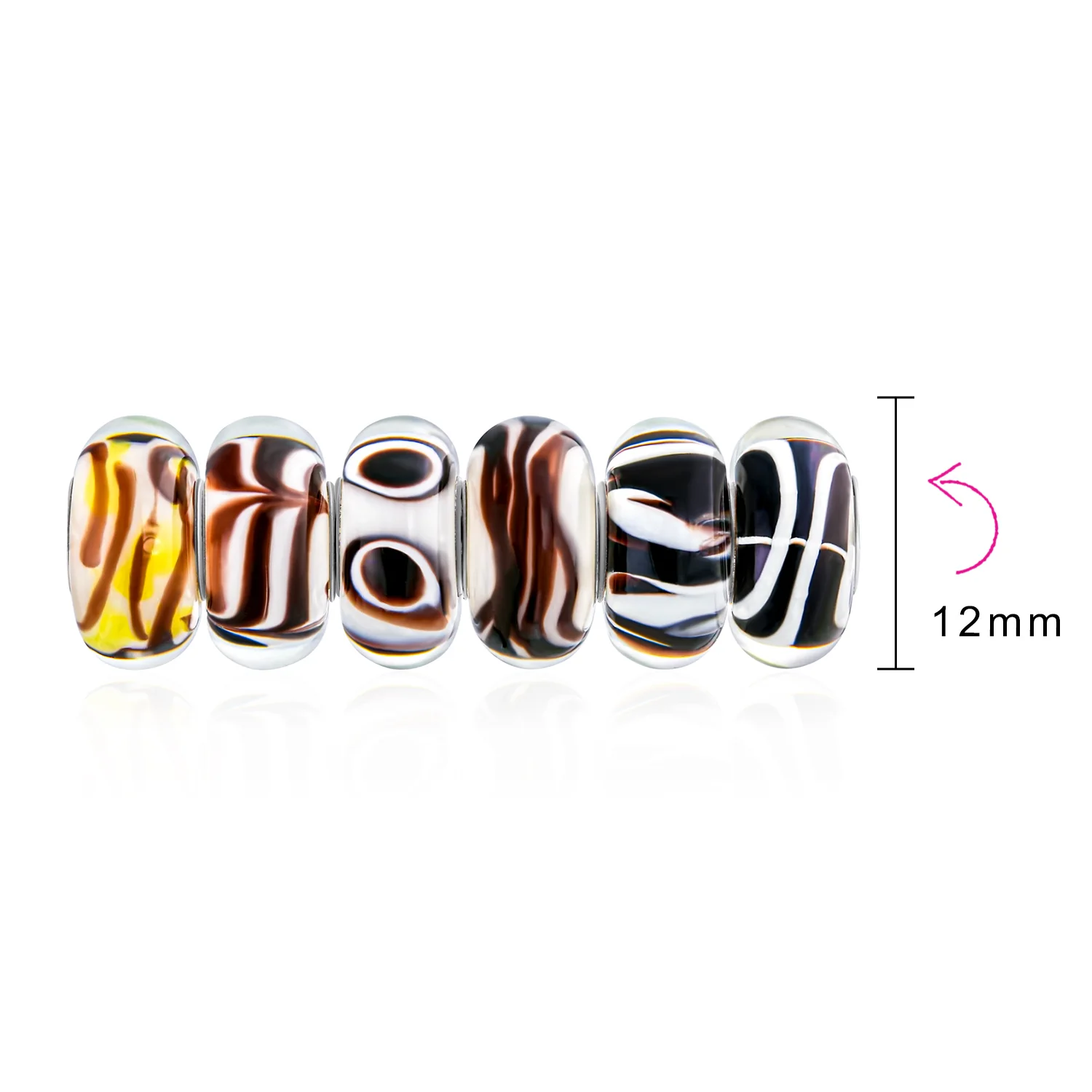 Mixed Set of 6 Sterling Silver Core Murano Glass Charm Beads for Bracelets - Image 3