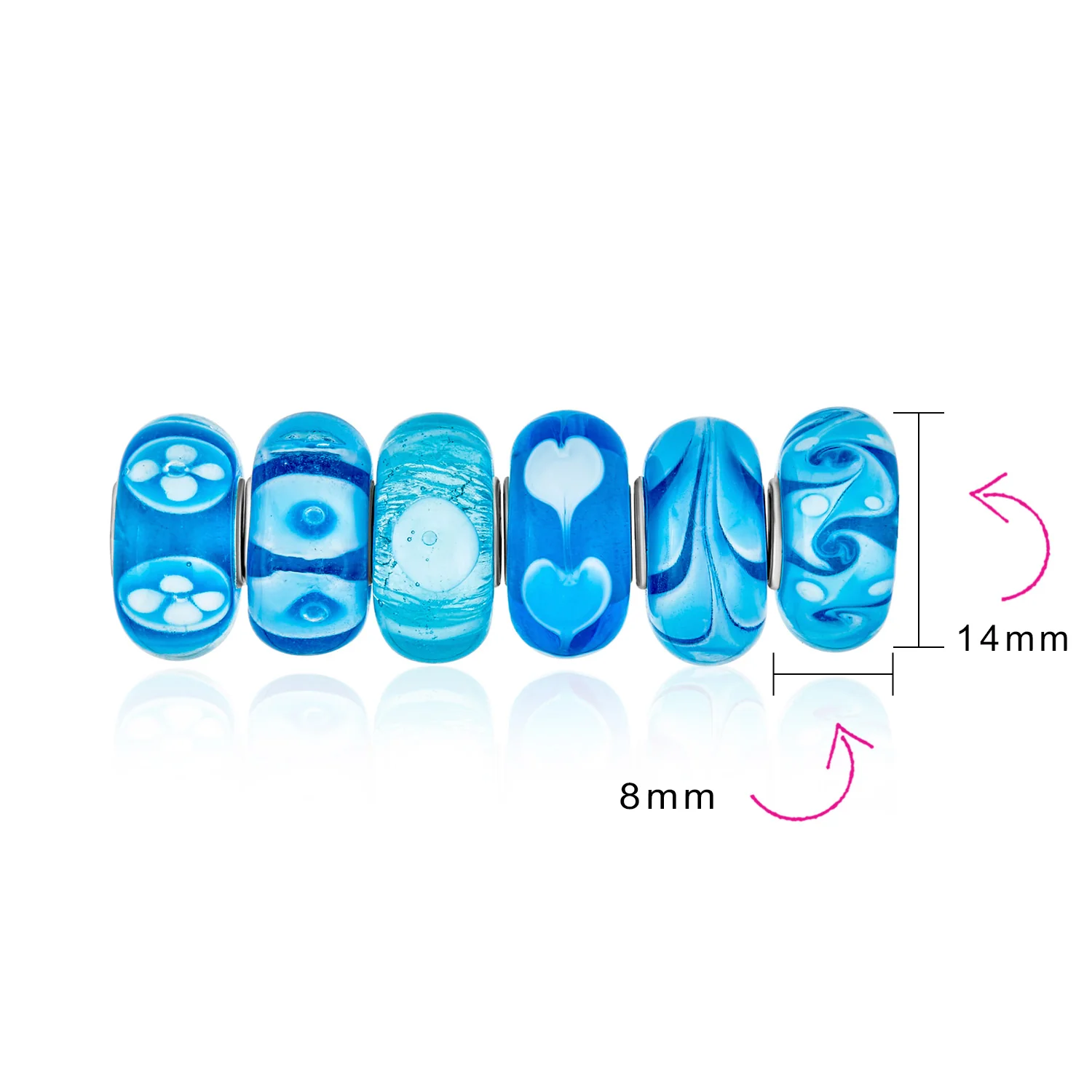 Mixed Set Blue Aqua White Floral Murano Glass Flower Charm Bead Sterling Silver Core For Bracelet - Image 3