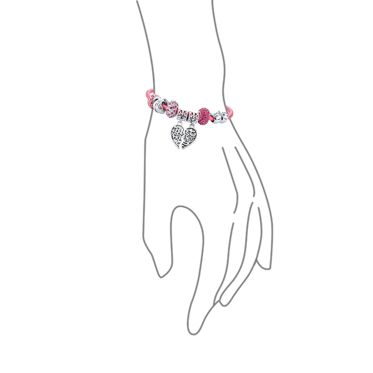 2 PCS Best Friend Heart Charm Bracelet Pink Leather Silver - Image 5