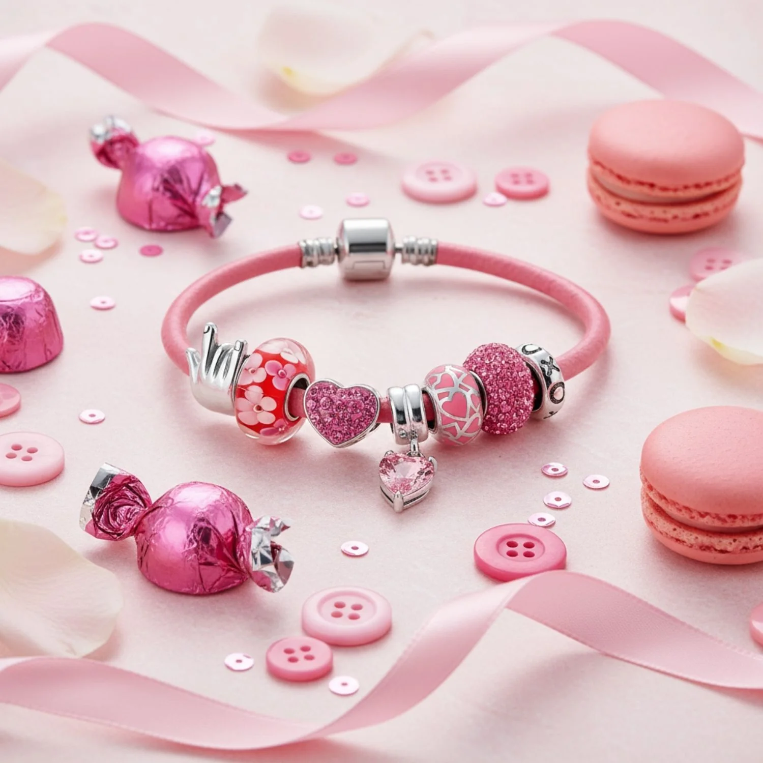 I LOVE YOU Hand Sign Heart Beads Multi Charm Bracelet Sterling Silver 6.5-9 Inch - Image 3