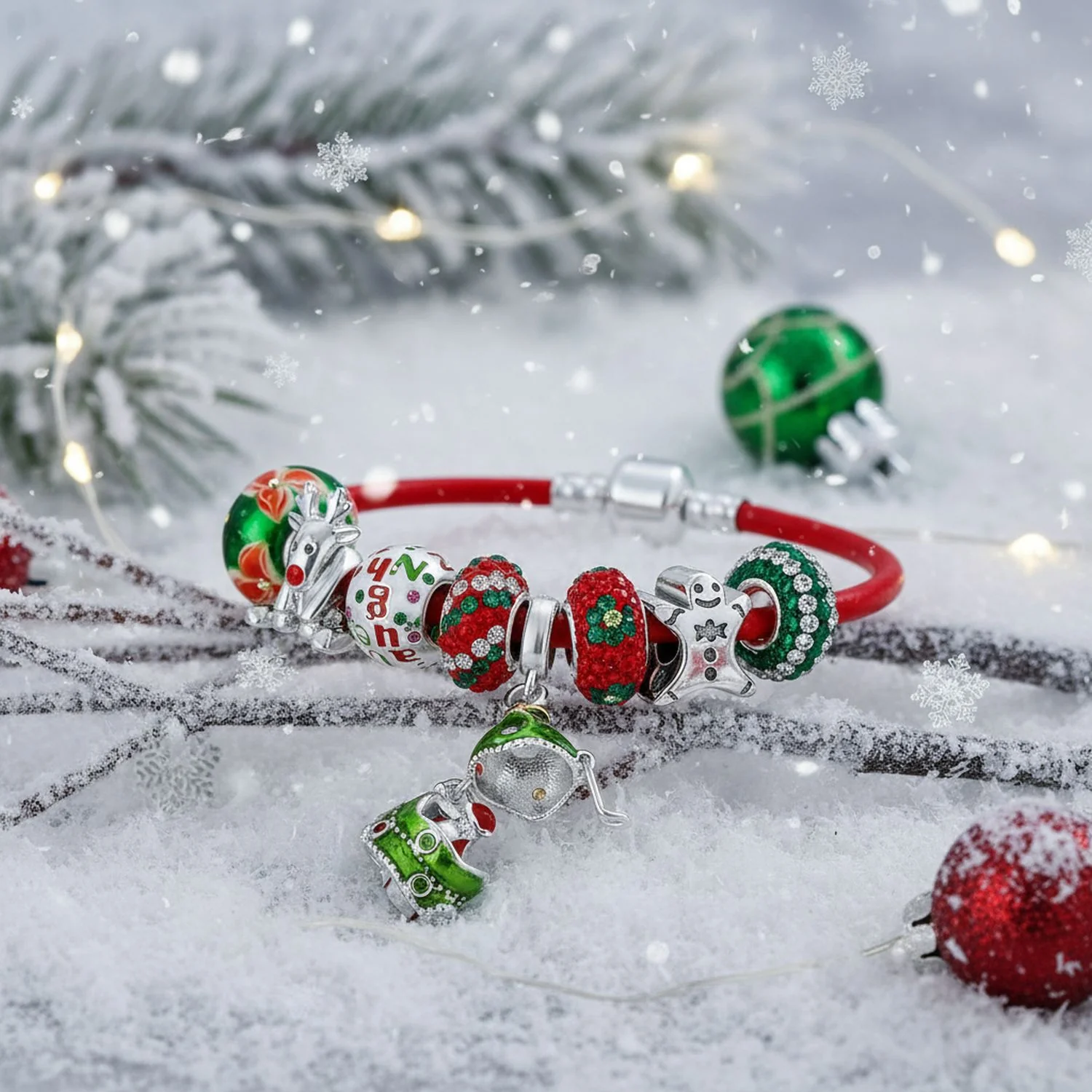 Secret SANTA Charm Bracelet with Locket Bead & Holiday Reindeer Gingerbread Man - Image 3