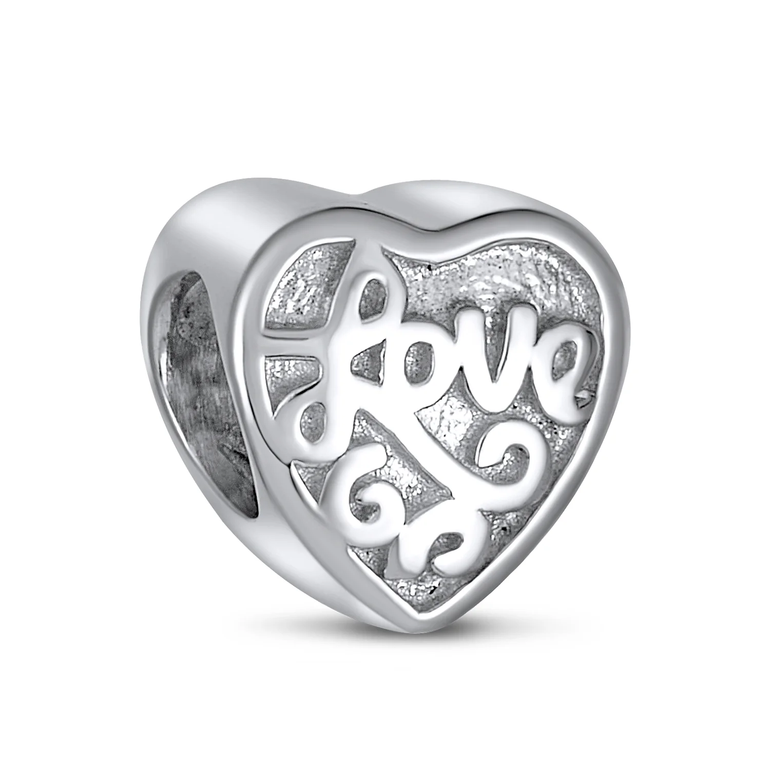 Antique Style Love Heart Charm Bead Sterling Silver Bracelet